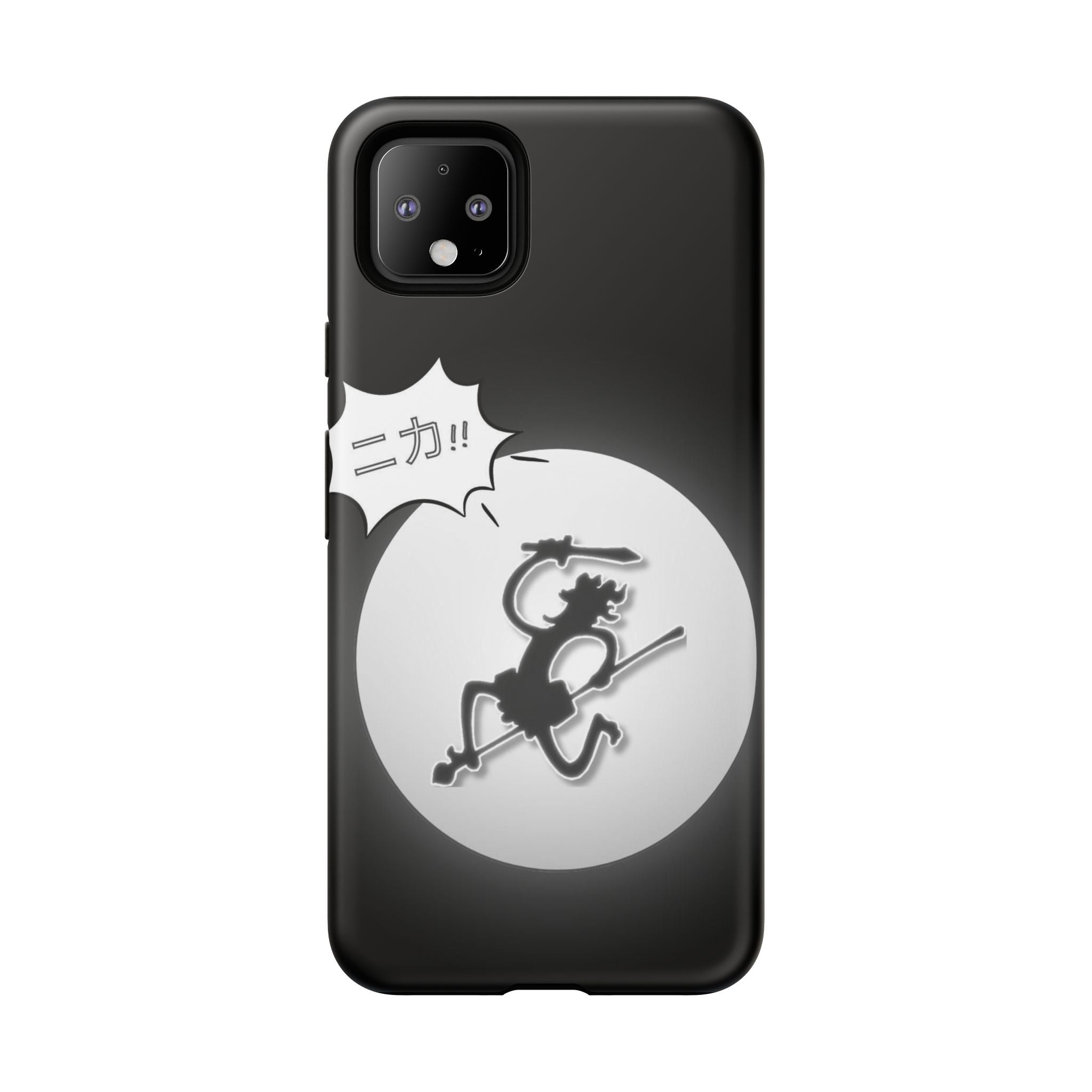Black Cat Phone Case with Moon and Japanese Text, Tough Phone Case for Cat Lovers, Unique Gift for Birthdays, Halloween, and Everyday Use