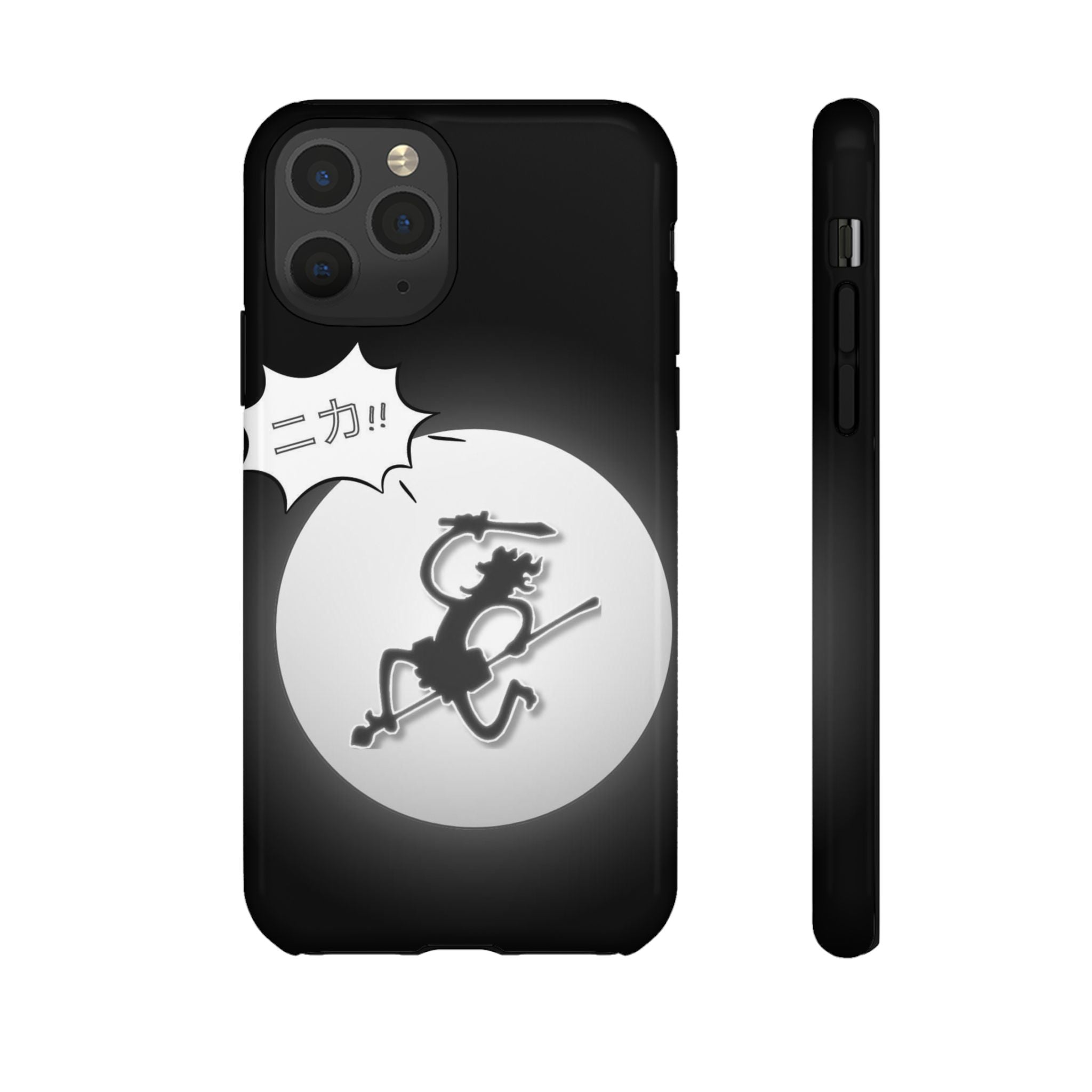 Black Cat Phone Case with Moon and Japanese Text, Tough Phone Case for Cat Lovers, Unique Gift for Birthdays, Halloween, and Everyday Use