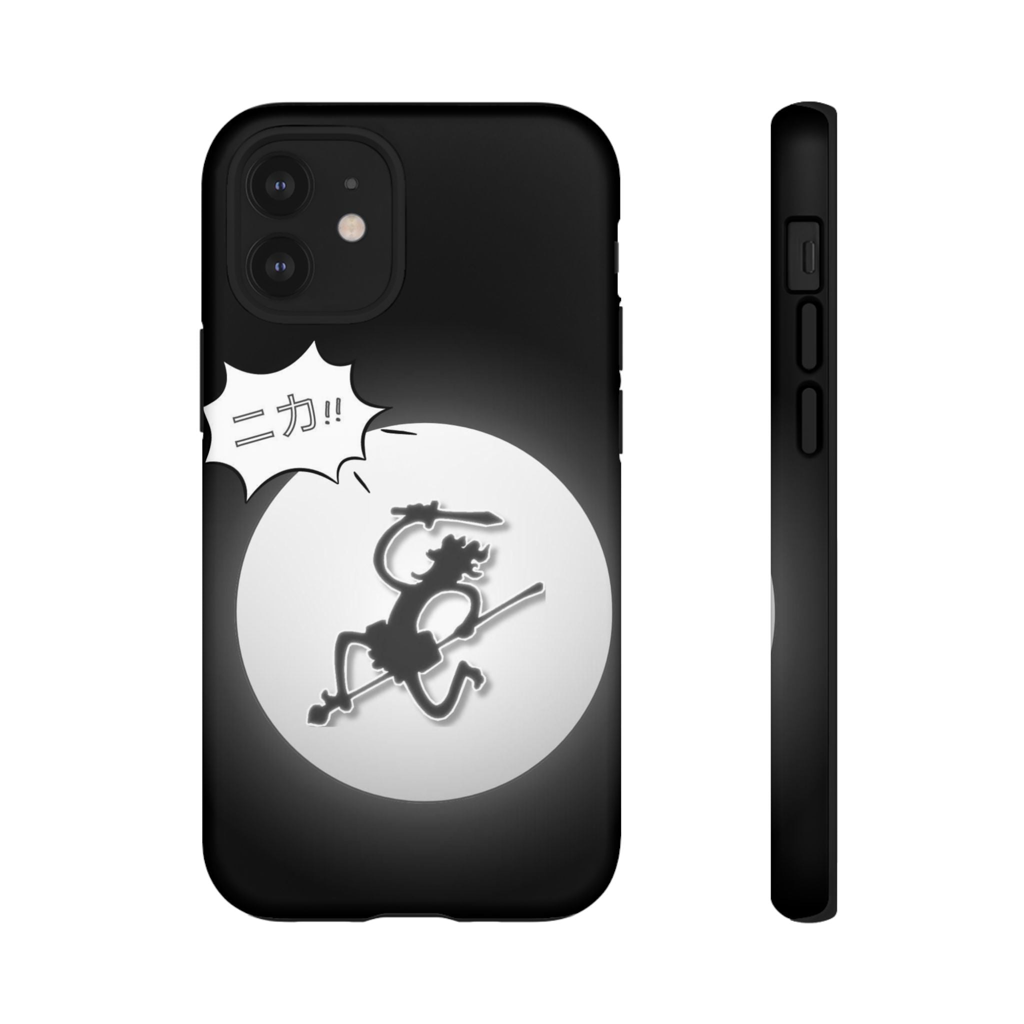 Black Cat Phone Case with Moon and Japanese Text, Tough Phone Case for Cat Lovers, Unique Gift for Birthdays, Halloween, and Everyday Use