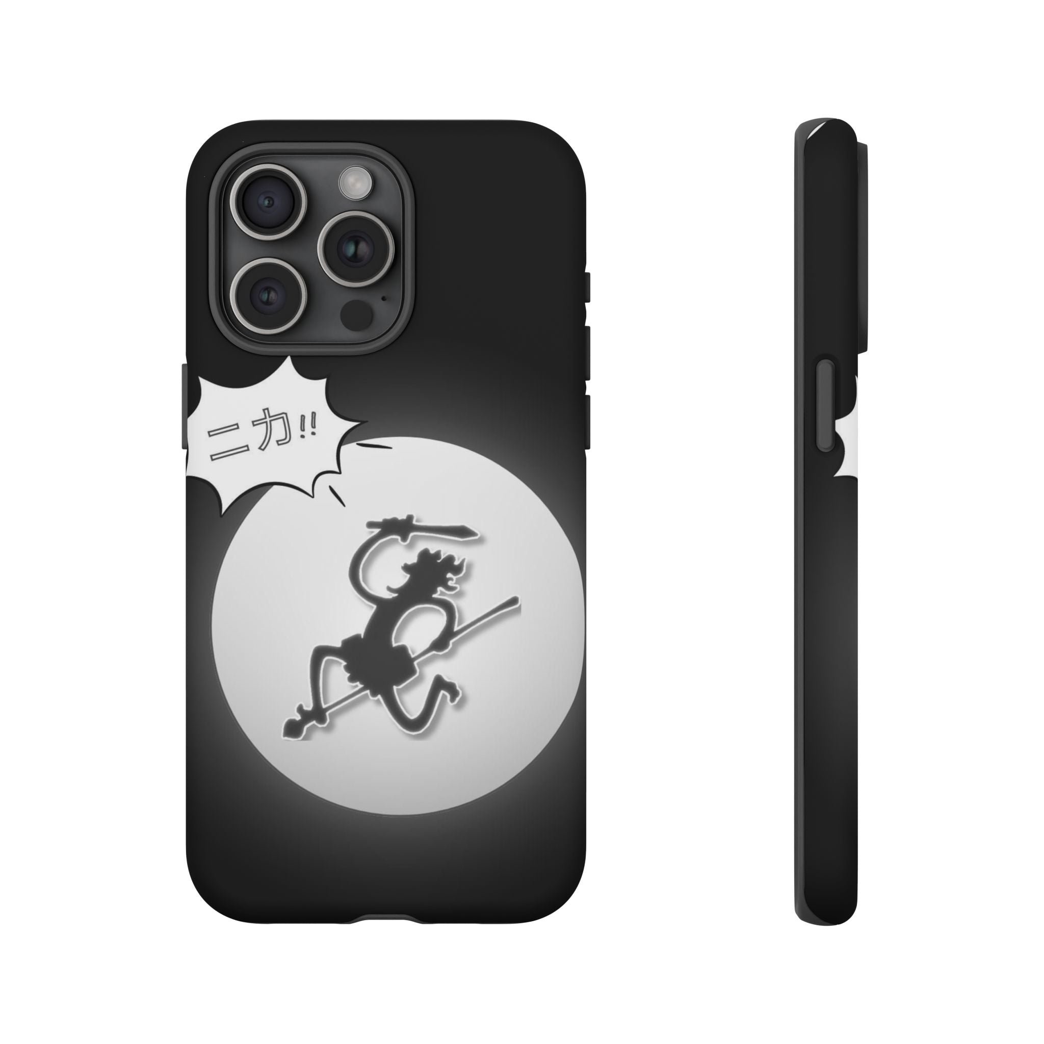 Black Cat Phone Case with Moon and Japanese Text, Tough Phone Case for Cat Lovers, Unique Gift for Birthdays, Halloween, and Everyday Use