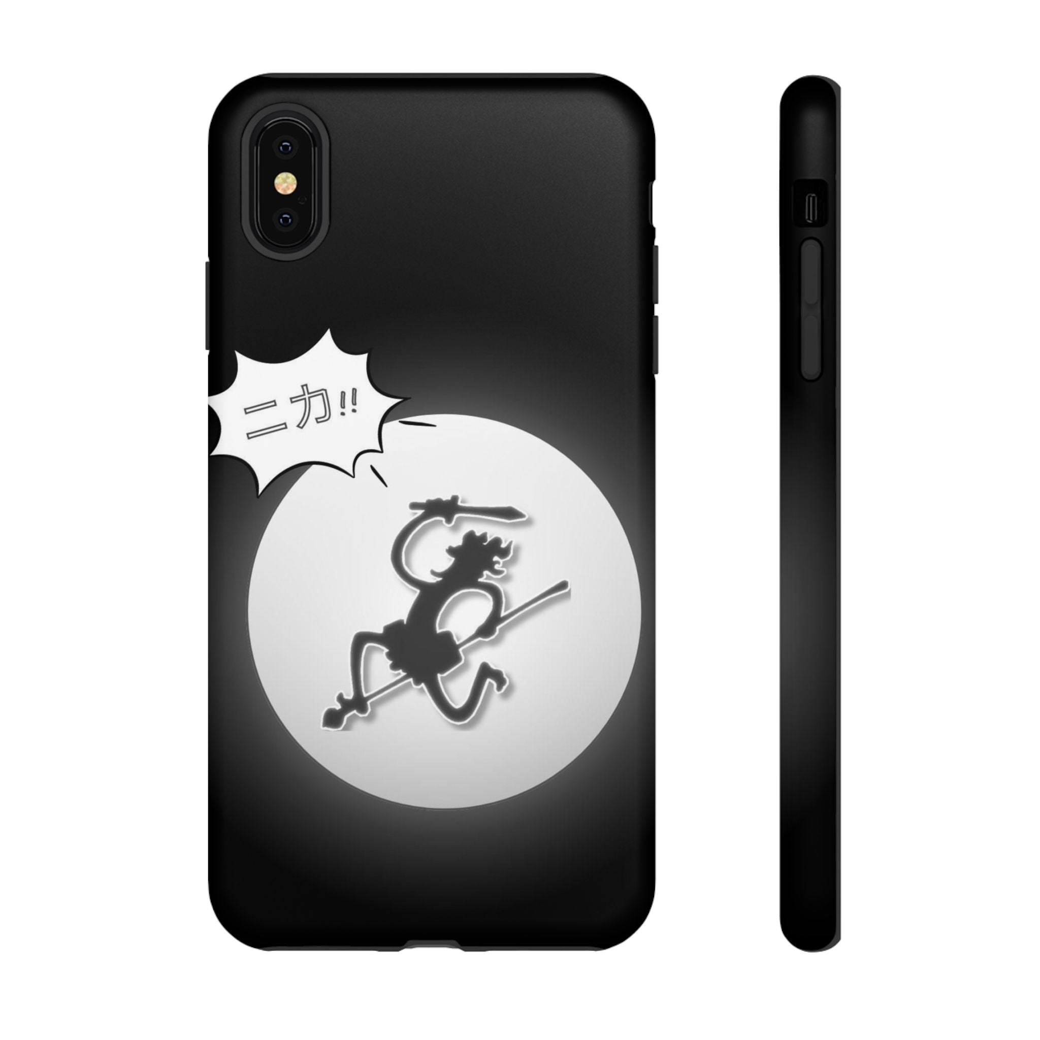 Black Cat Phone Case with Moon and Japanese Text, Tough Phone Case for Cat Lovers, Unique Gift for Birthdays, Halloween, and Everyday Use