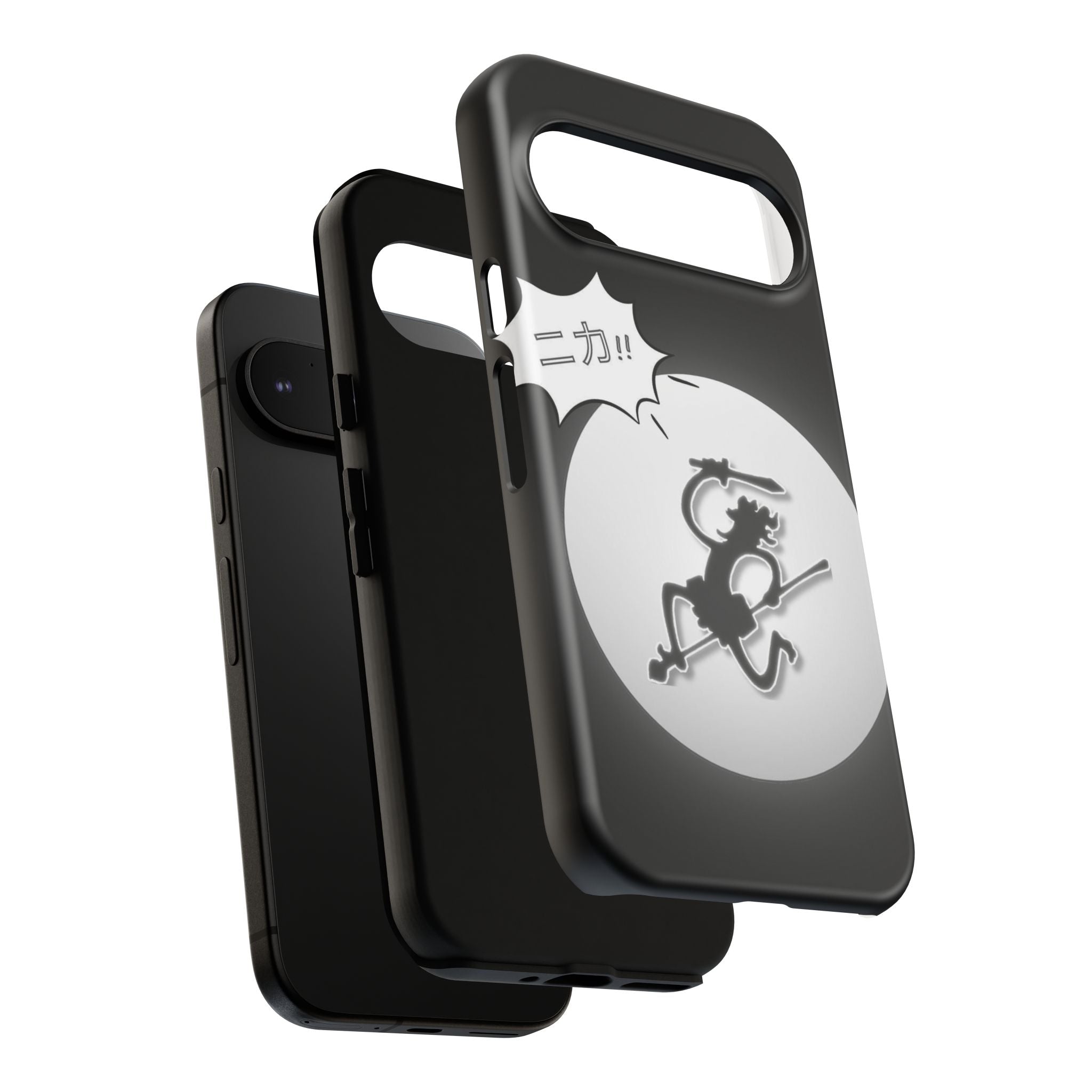 Black Cat Phone Case with Moon and Japanese Text, Tough Phone Case for Cat Lovers, Unique Gift for Birthdays, Halloween, and Everyday Use