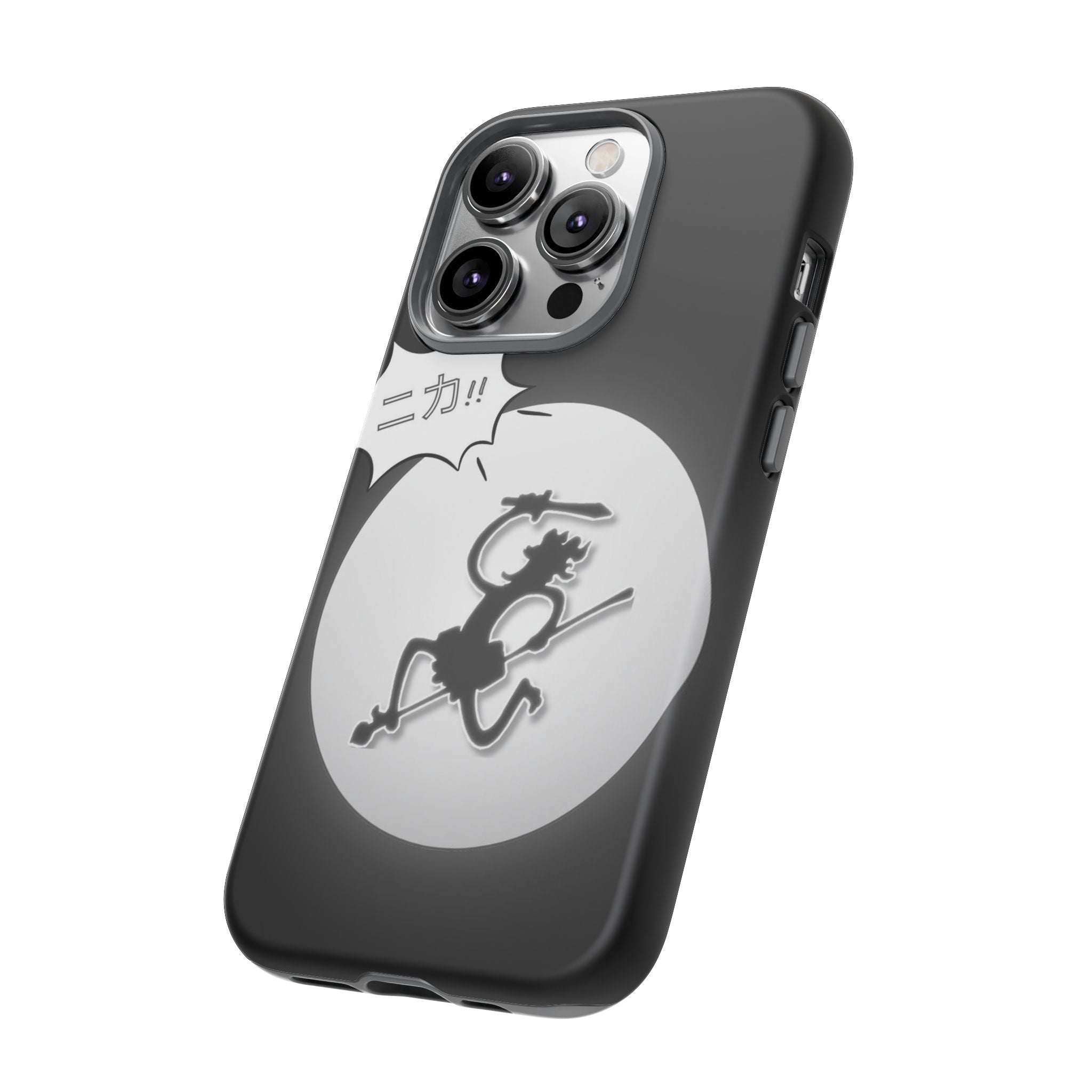 Black Cat Phone Case with Moon and Japanese Text, Tough Phone Case for Cat Lovers, Unique Gift for Birthdays, Halloween, and Everyday Use