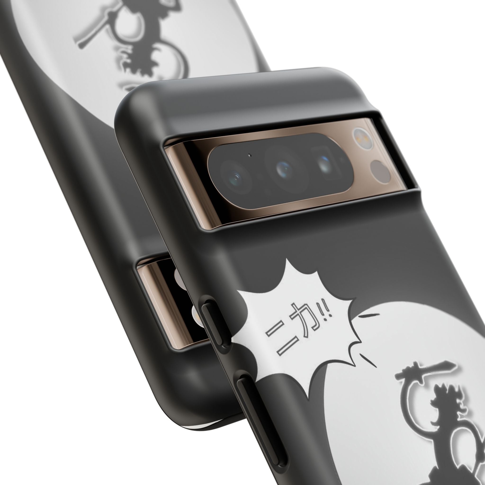 Black Cat Phone Case with Moon and Japanese Text, Tough Phone Case for Cat Lovers, Unique Gift for Birthdays, Halloween, and Everyday Use
