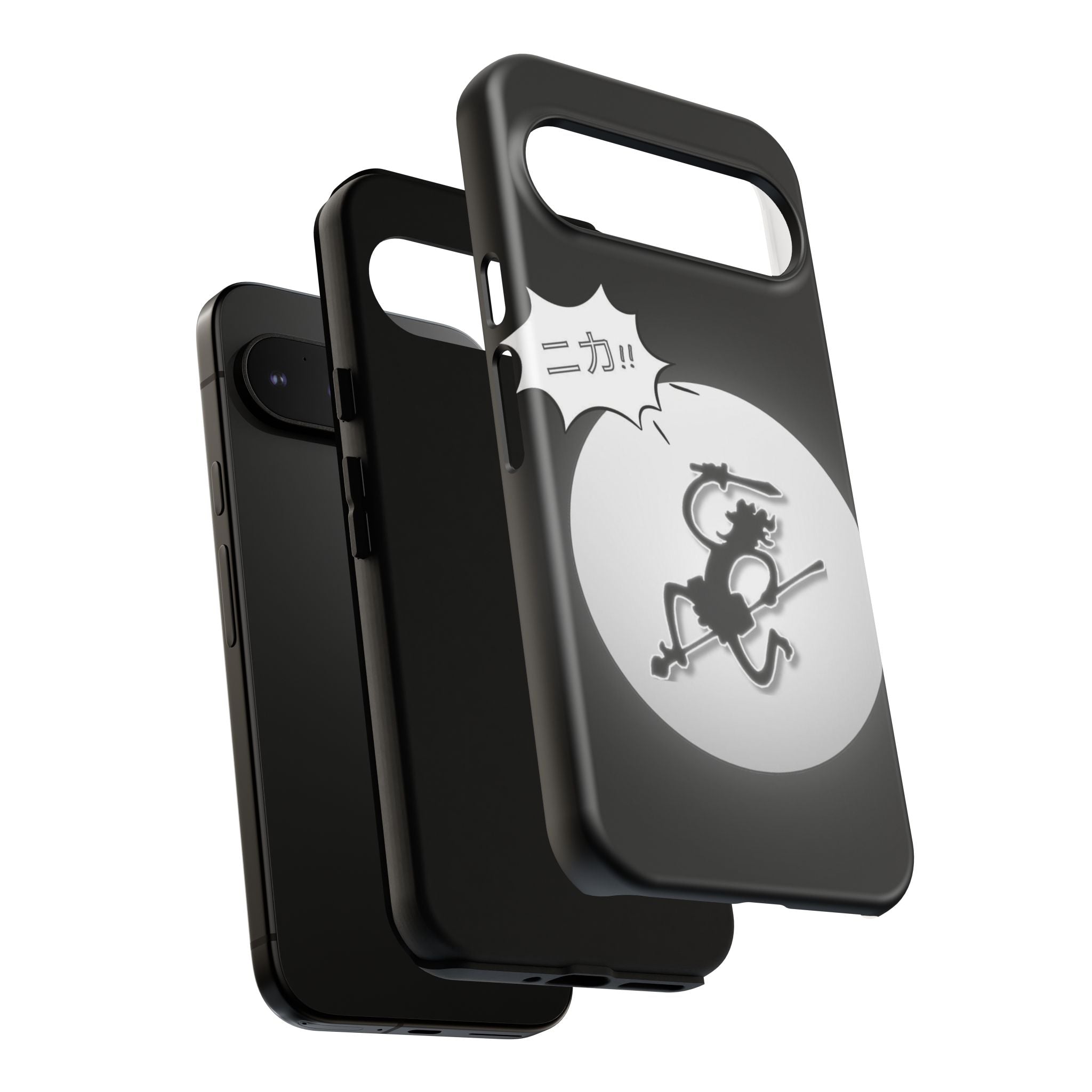 Black Cat Phone Case with Moon and Japanese Text, Tough Phone Case for Cat Lovers, Unique Gift for Birthdays, Halloween, and Everyday Use