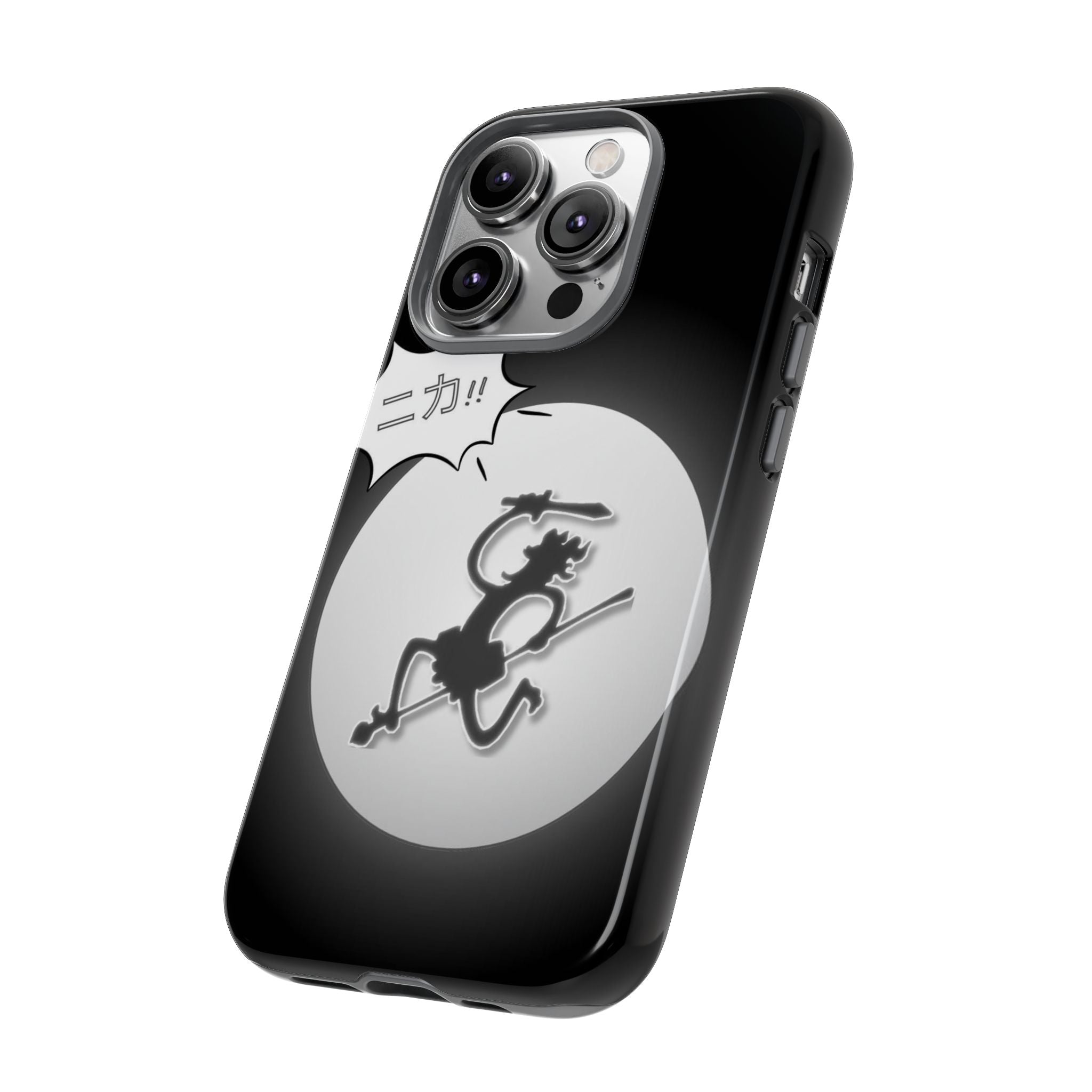 Black Cat Phone Case with Moon and Japanese Text, Tough Phone Case for Cat Lovers, Unique Gift for Birthdays, Halloween, and Everyday Use