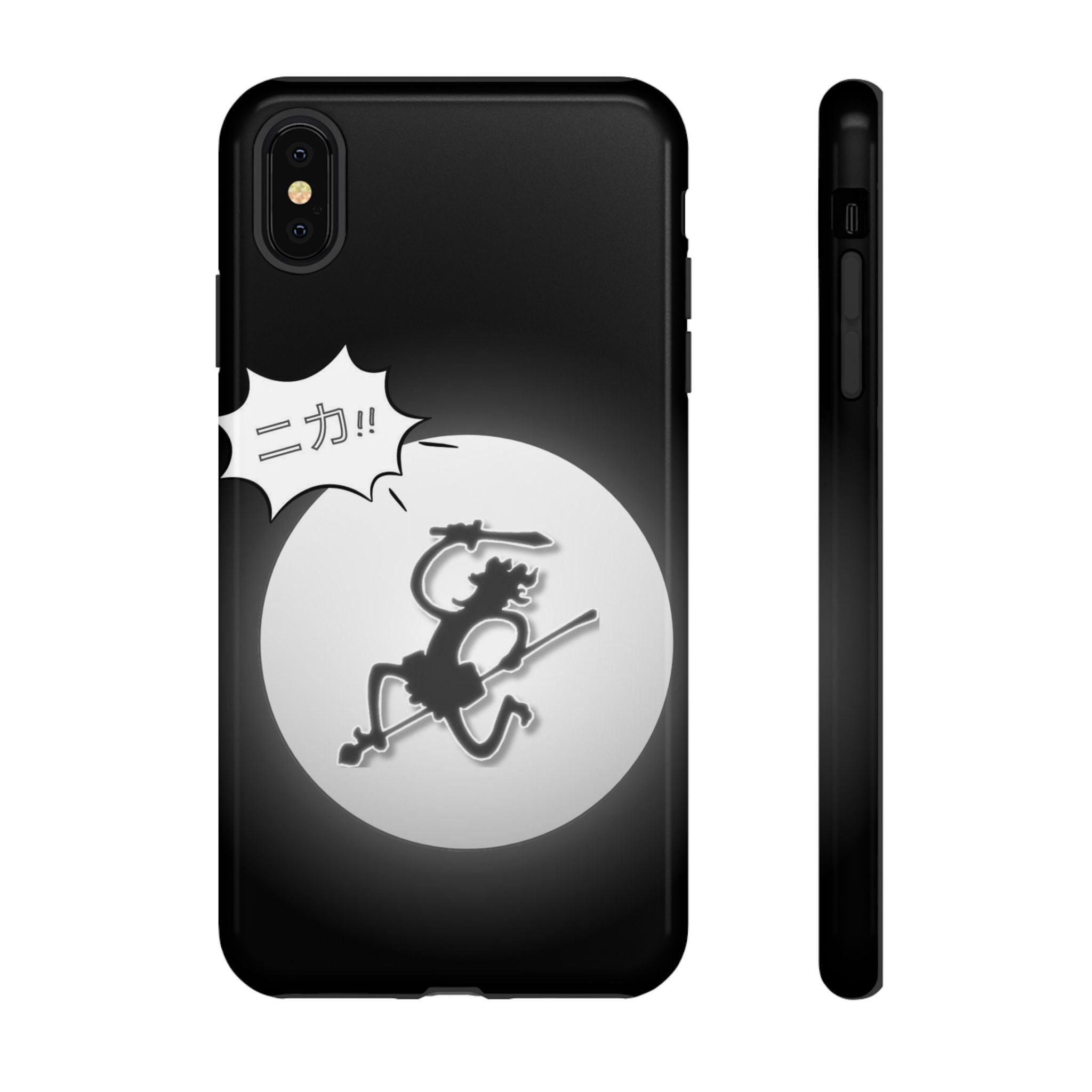 Black Cat Phone Case with Moon and Japanese Text, Tough Phone Case for Cat Lovers, Unique Gift for Birthdays, Halloween, and Everyday Use