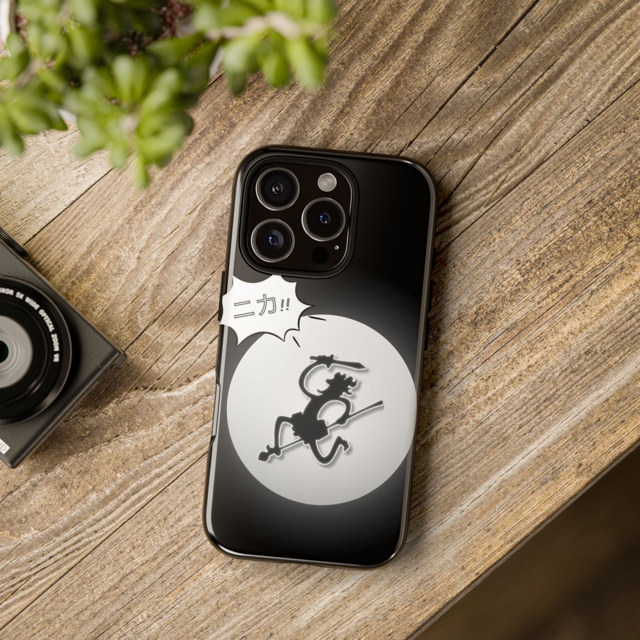 Black Cat Phone Case with Moon and Japanese Text, Tough Phone Case for Cat Lovers, Unique Gift for Birthdays, Halloween, and Everyday Use
