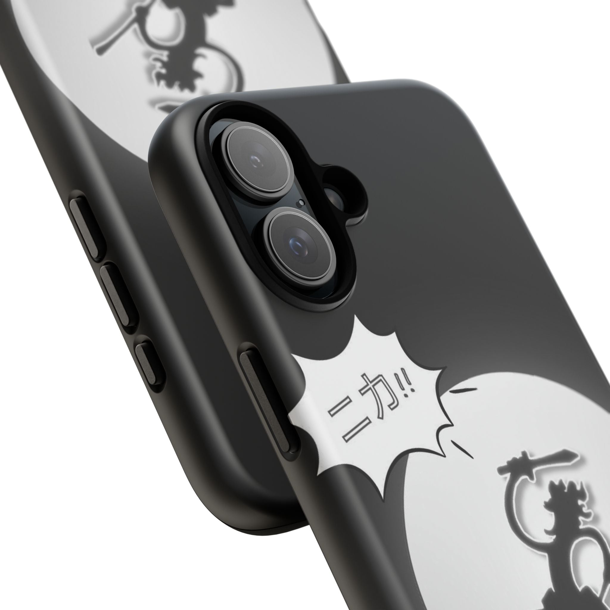 Black Cat Phone Case with Moon and Japanese Text, Tough Phone Case for Cat Lovers, Unique Gift for Birthdays, Halloween, and Everyday Use