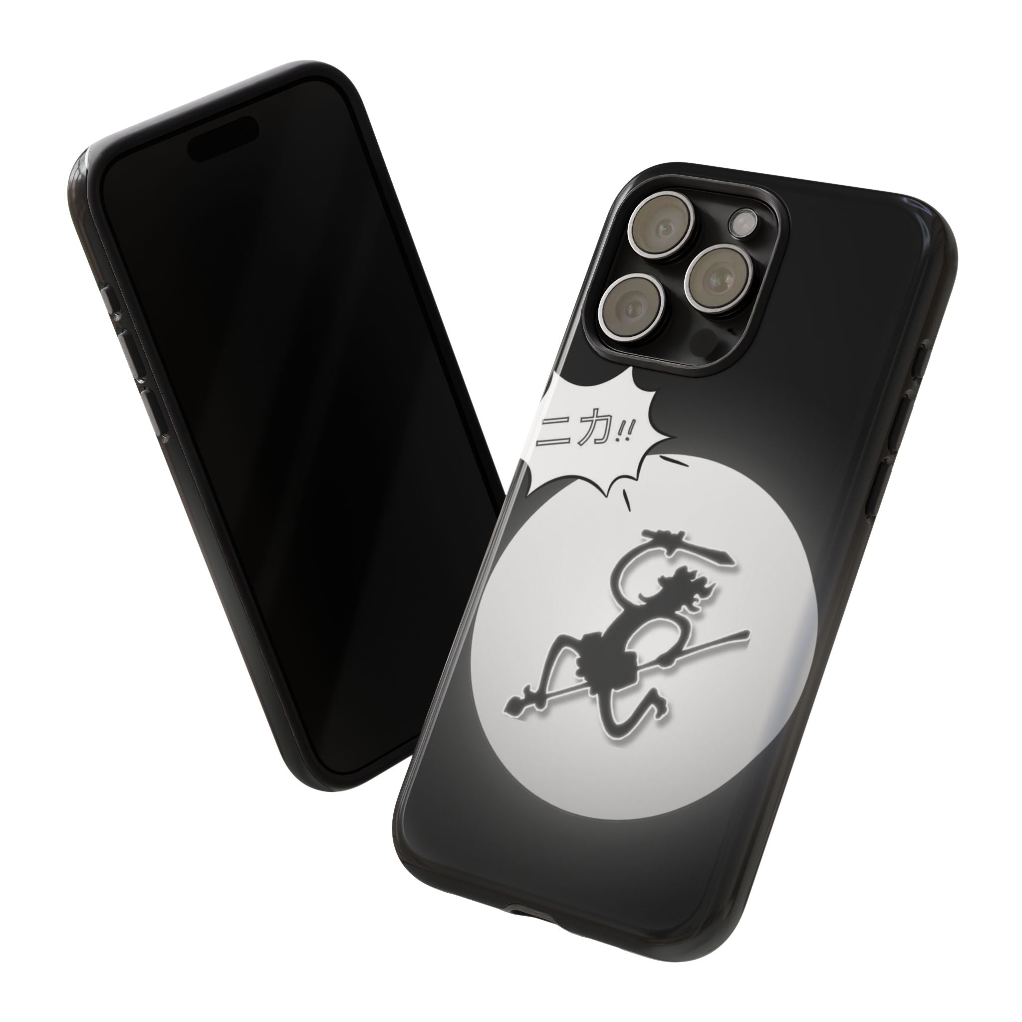 Black Cat Phone Case with Moon and Japanese Text, Tough Phone Case for Cat Lovers, Unique Gift for Birthdays, Halloween, and Everyday Use