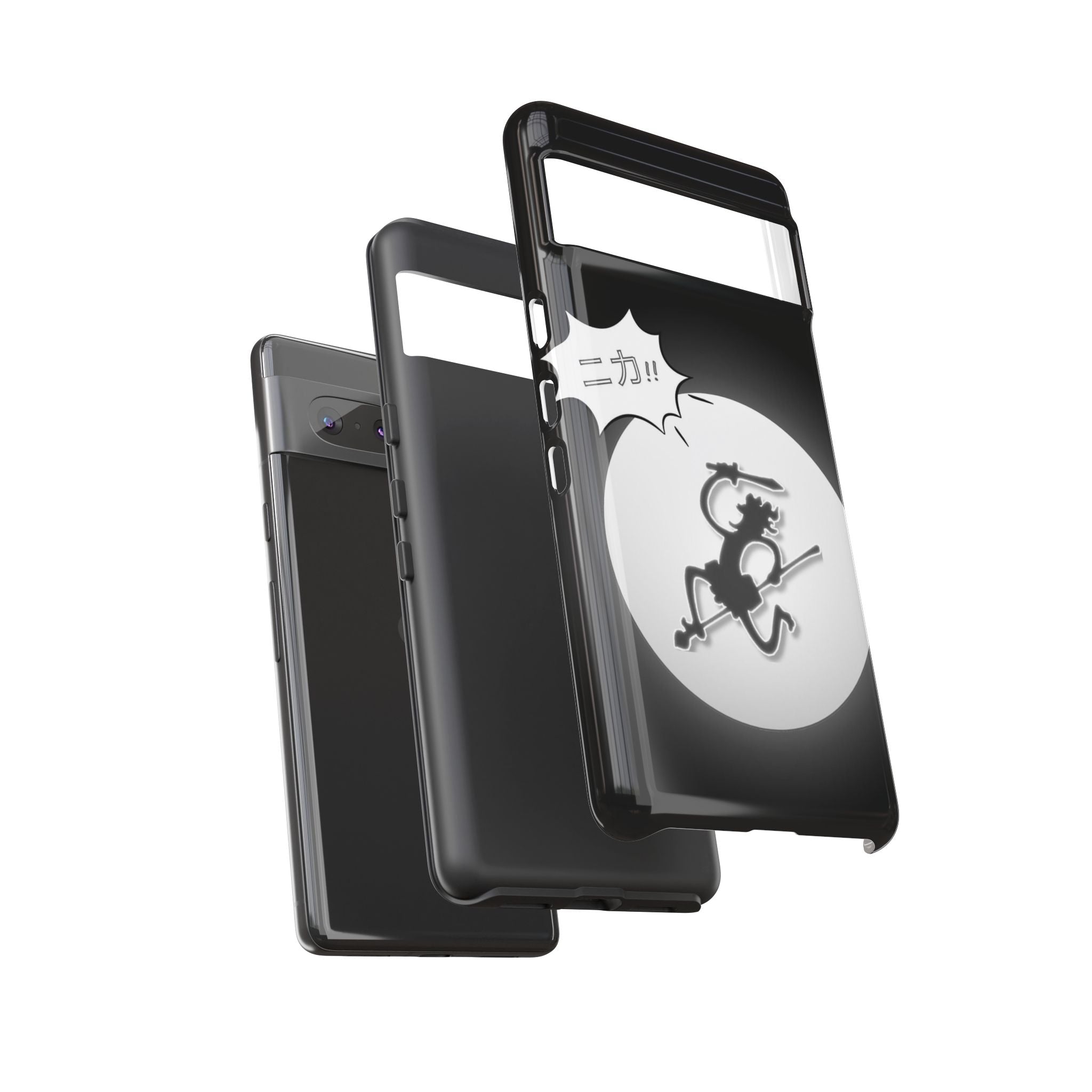 Black Cat Phone Case with Moon and Japanese Text, Tough Phone Case for Cat Lovers, Unique Gift for Birthdays, Halloween, and Everyday Use
