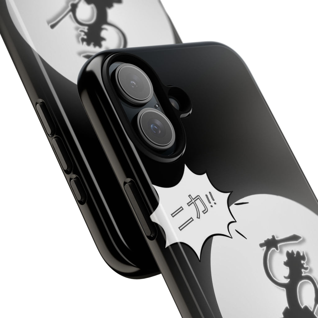 Black Cat Phone Case with Moon and Japanese Text, Tough Phone Case for Cat Lovers, Unique Gift for Birthdays, Halloween, and Everyday Use