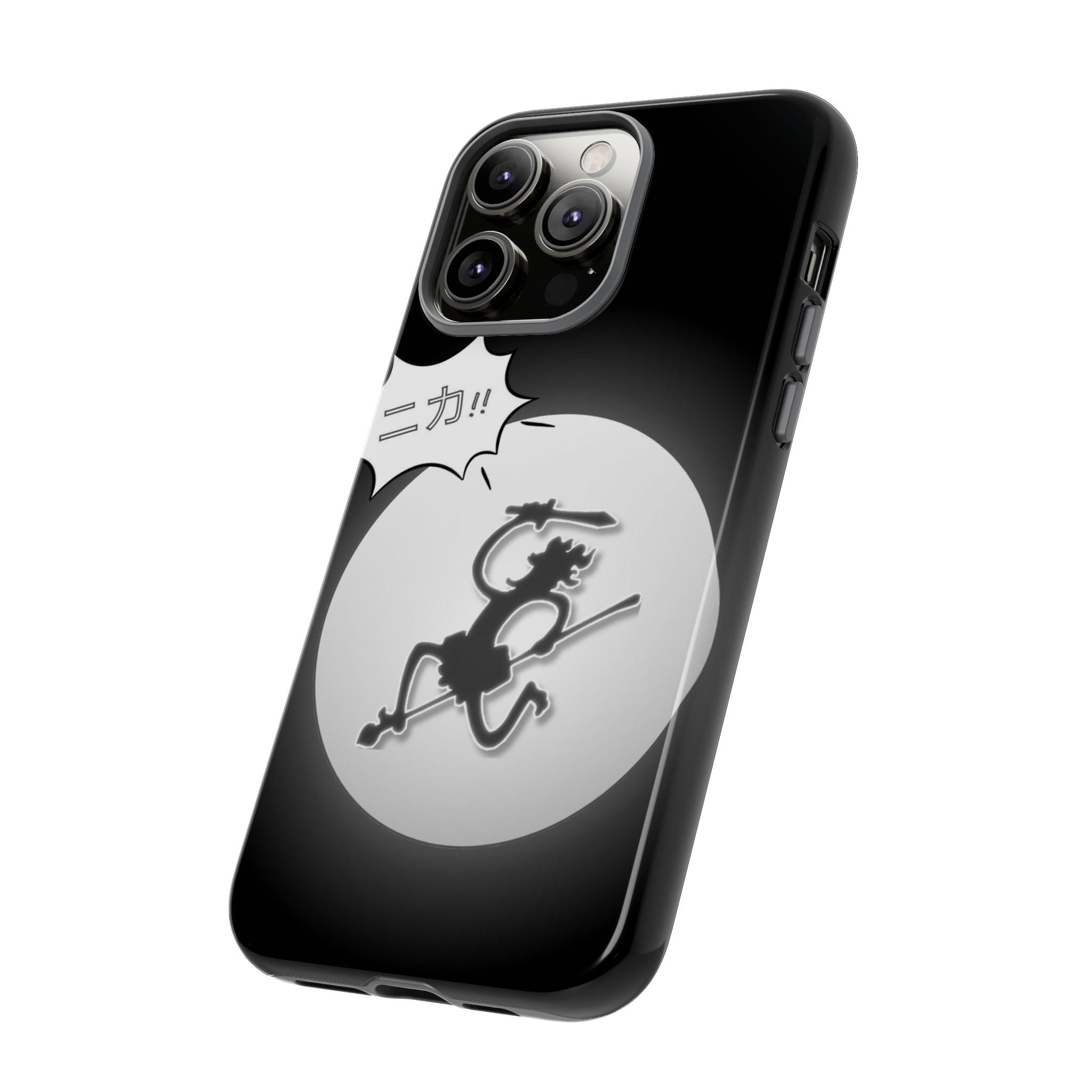 Black Cat Phone Case with Moon and Japanese Text, Tough Phone Case for Cat Lovers, Unique Gift for Birthdays, Halloween, and Everyday Use