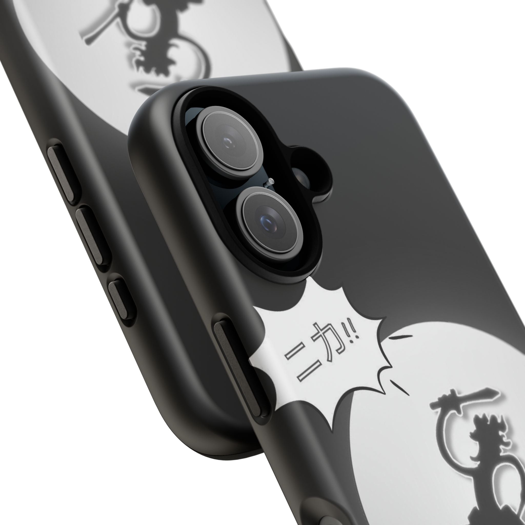 Black Cat Phone Case with Moon and Japanese Text, Tough Phone Case for Cat Lovers, Unique Gift for Birthdays, Halloween, and Everyday Use