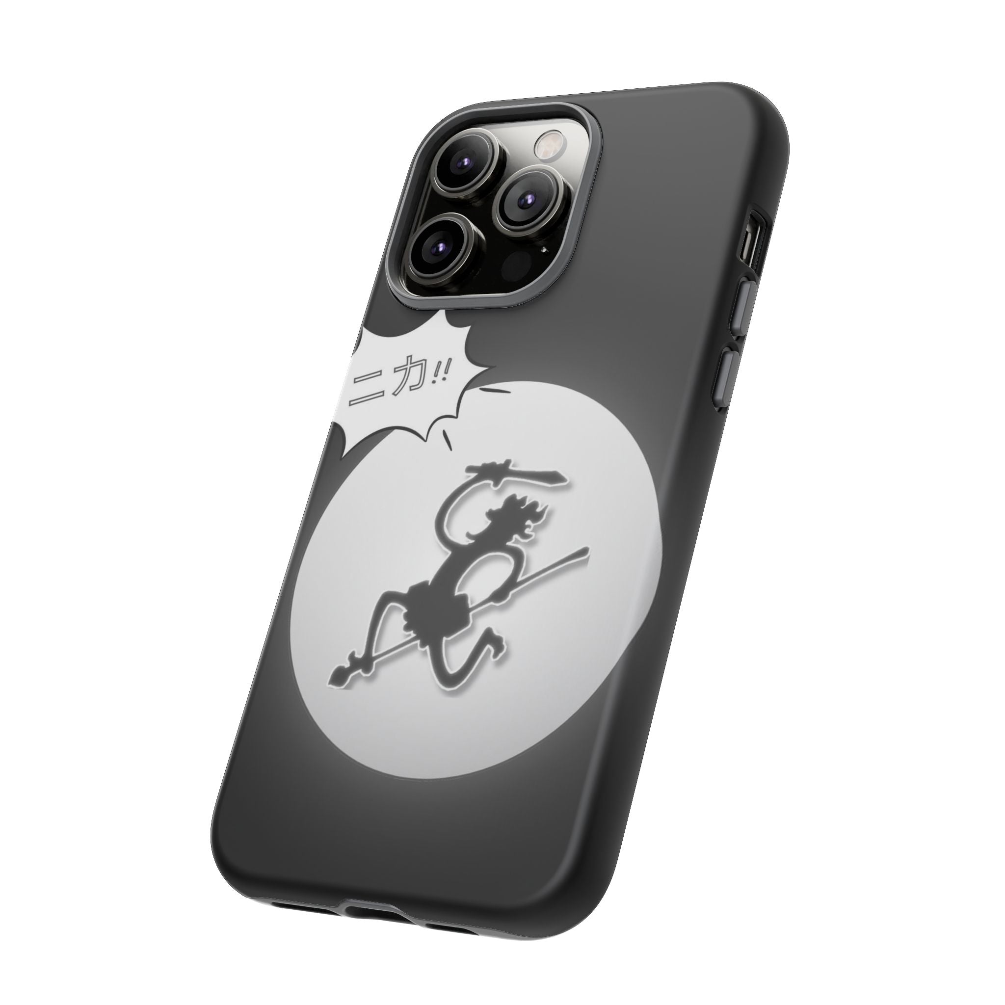 Black Cat Phone Case with Moon and Japanese Text, Tough Phone Case for Cat Lovers, Unique Gift for Birthdays, Halloween, and Everyday Use