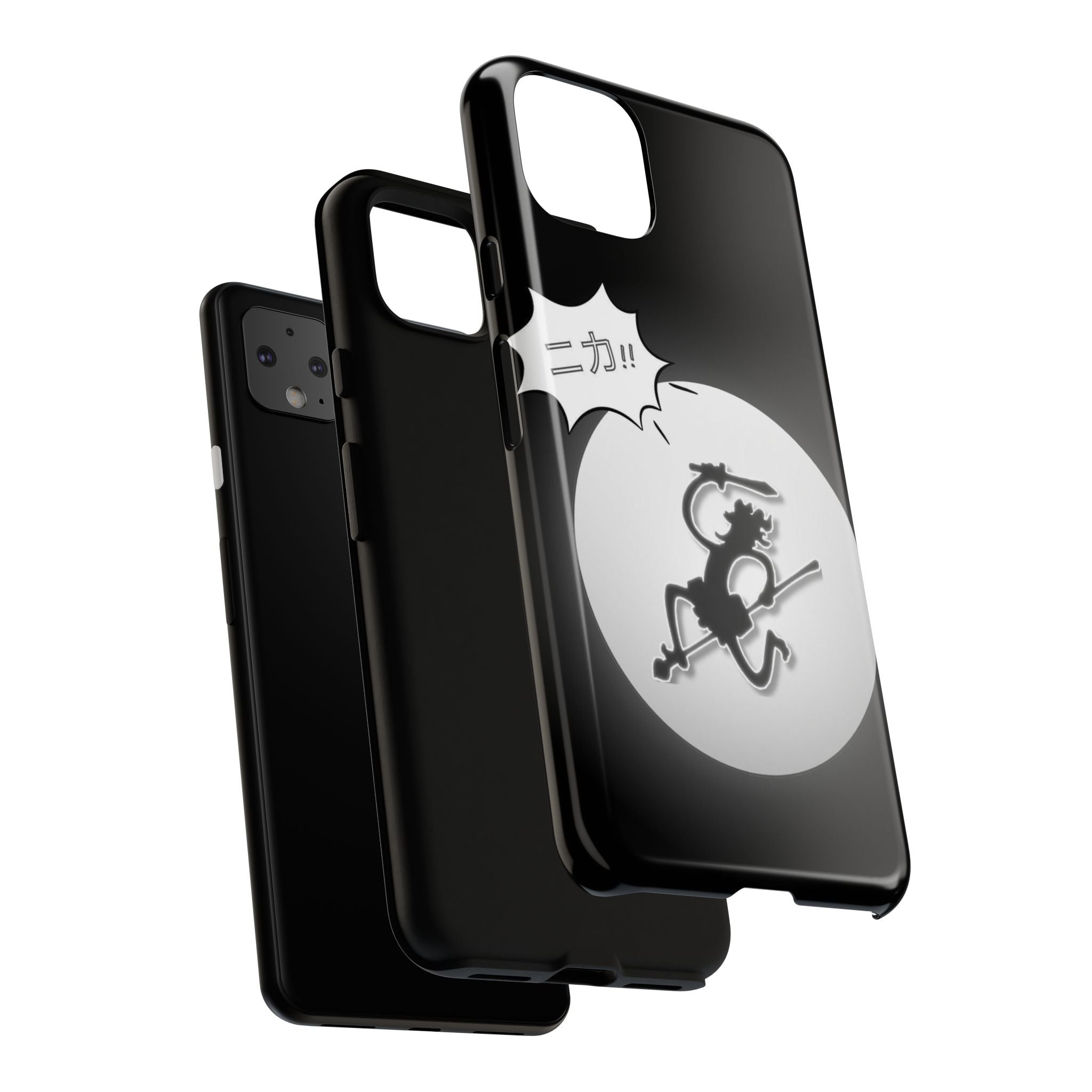 Black Cat Phone Case with Moon and Japanese Text, Tough Phone Case for Cat Lovers, Unique Gift for Birthdays, Halloween, and Everyday Use