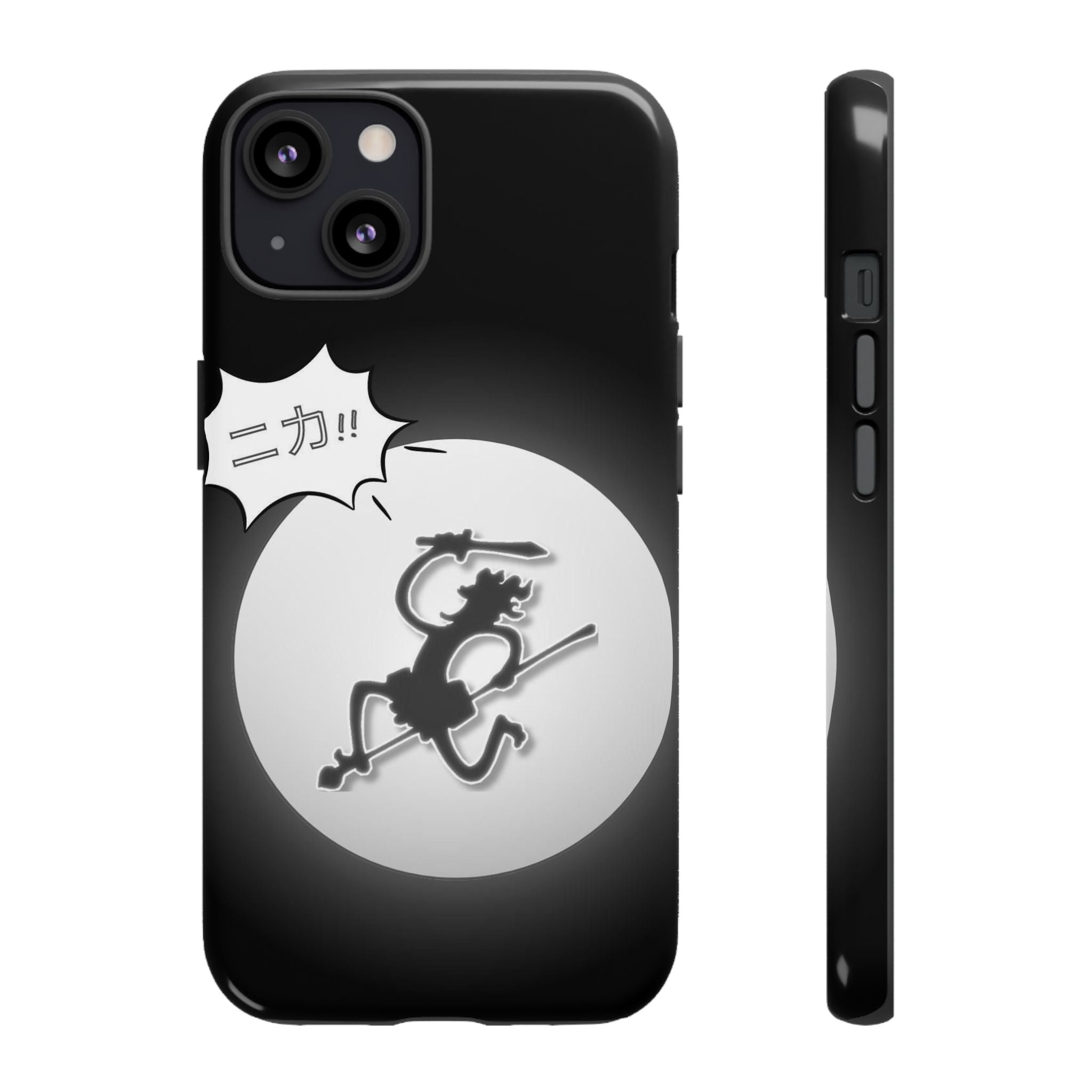 Black Cat Phone Case with Moon and Japanese Text, Tough Phone Case for Cat Lovers, Unique Gift for Birthdays, Halloween, and Everyday Use