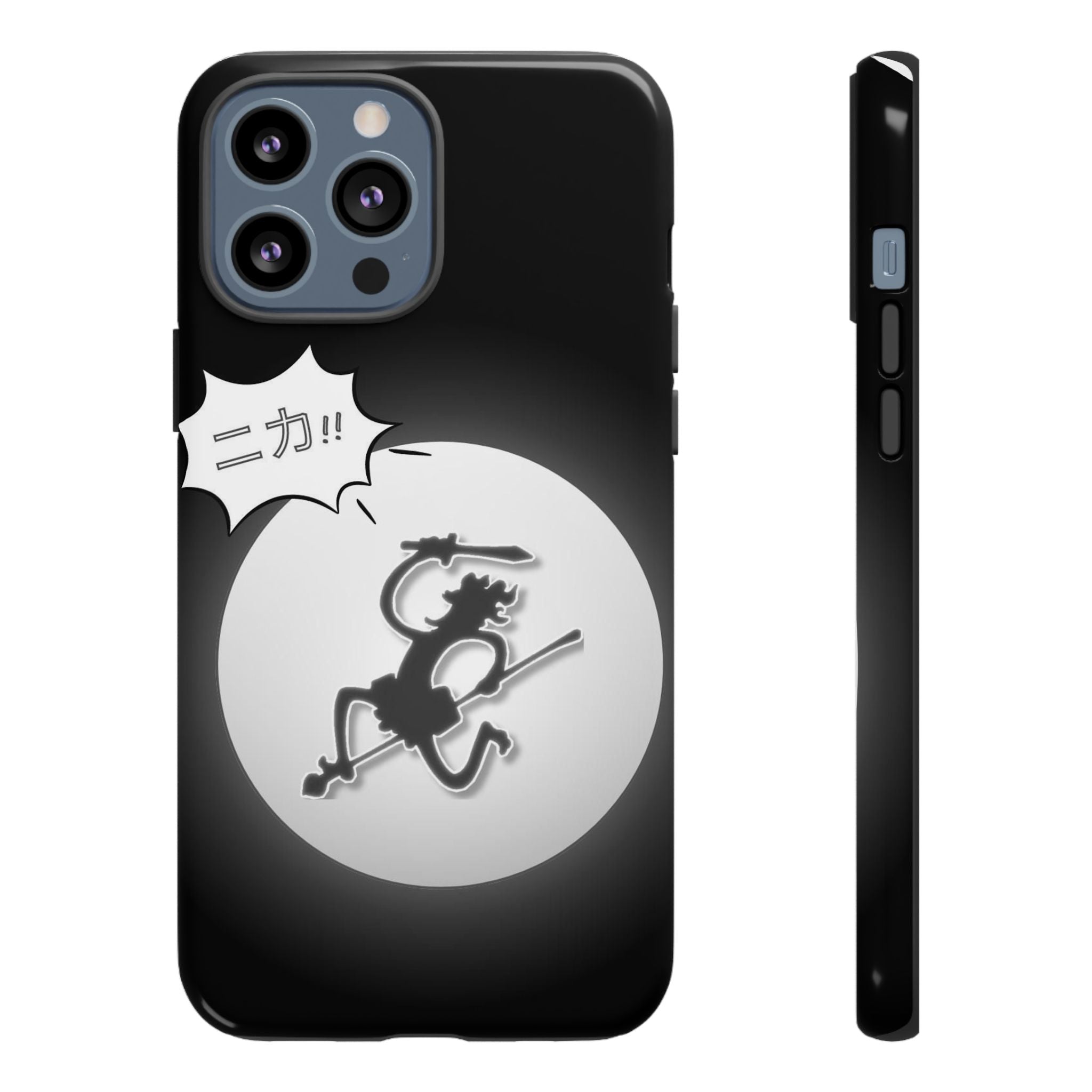 Black Cat Phone Case with Moon and Japanese Text, Tough Phone Case for Cat Lovers, Unique Gift for Birthdays, Halloween, and Everyday Use