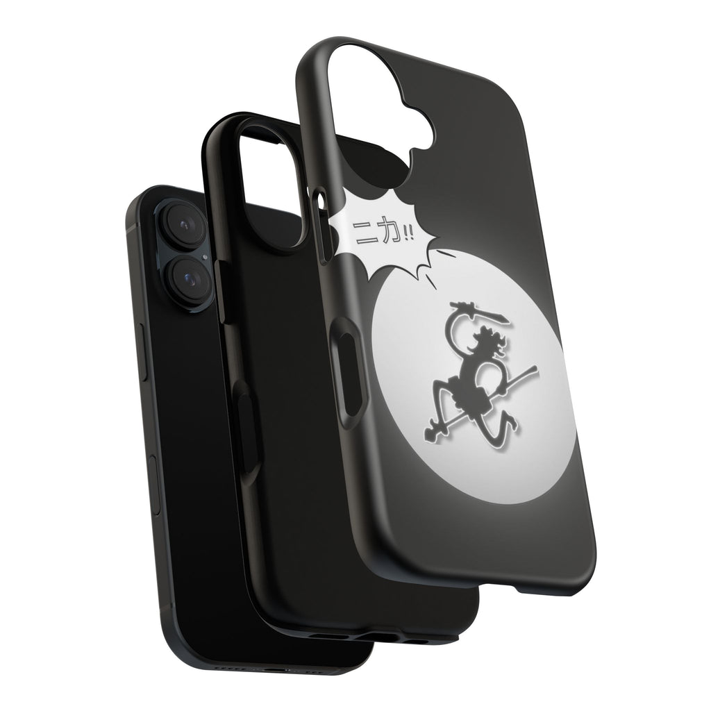Black Cat Phone Case with Moon and Japanese Text, Tough Phone Case for Cat Lovers, Unique Gift for Birthdays, Halloween, and Everyday Use