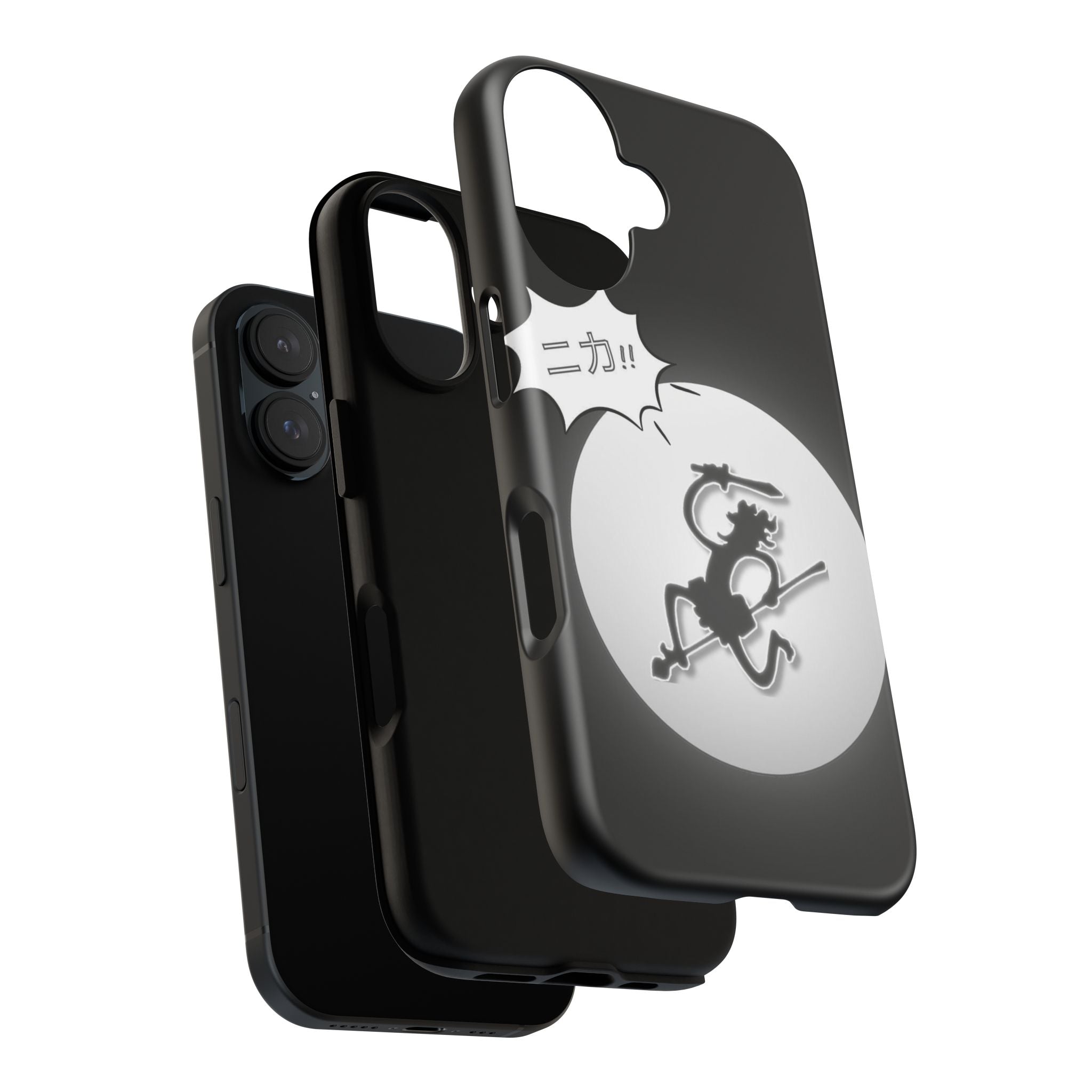 Black Cat Phone Case with Moon and Japanese Text, Tough Phone Case for Cat Lovers, Unique Gift for Birthdays, Halloween, and Everyday Use