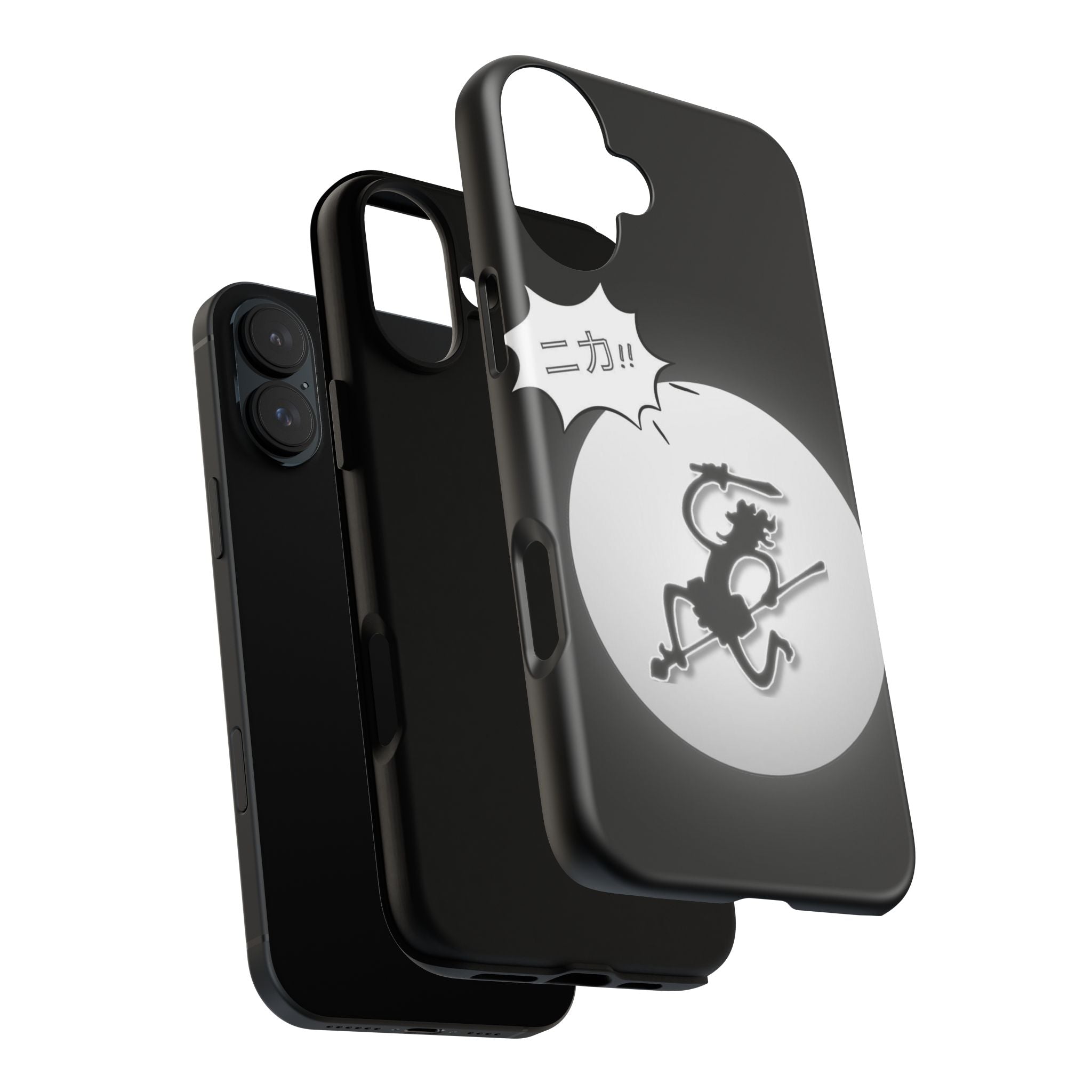 Black Cat Phone Case with Moon and Japanese Text, Tough Phone Case for Cat Lovers, Unique Gift for Birthdays, Halloween, and Everyday Use