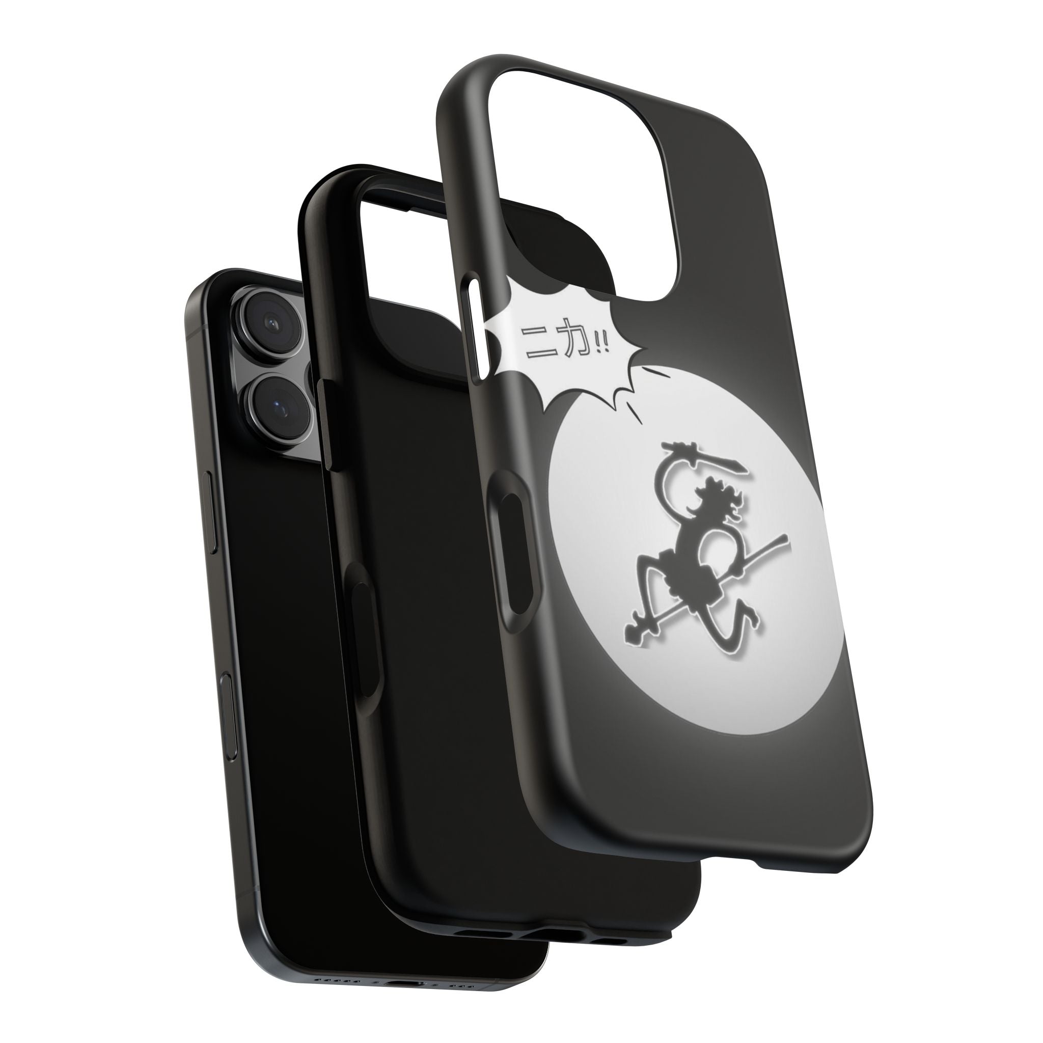 Black Cat Phone Case with Moon and Japanese Text, Tough Phone Case for Cat Lovers, Unique Gift for Birthdays, Halloween, and Everyday Use