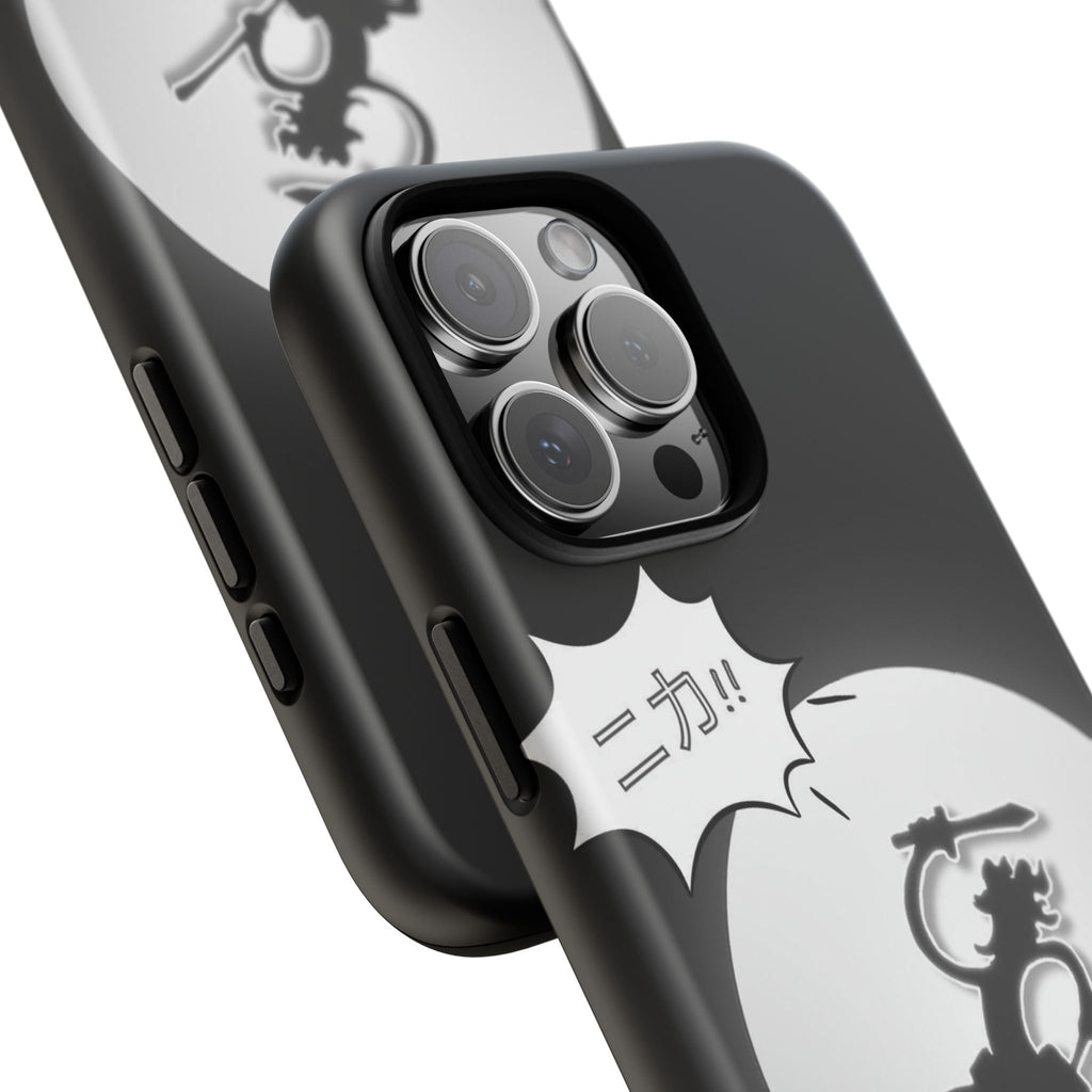 Black Cat Phone Case with Moon and Japanese Text, Tough Phone Case for Cat Lovers, Unique Gift for Birthdays, Halloween, and Everyday Use