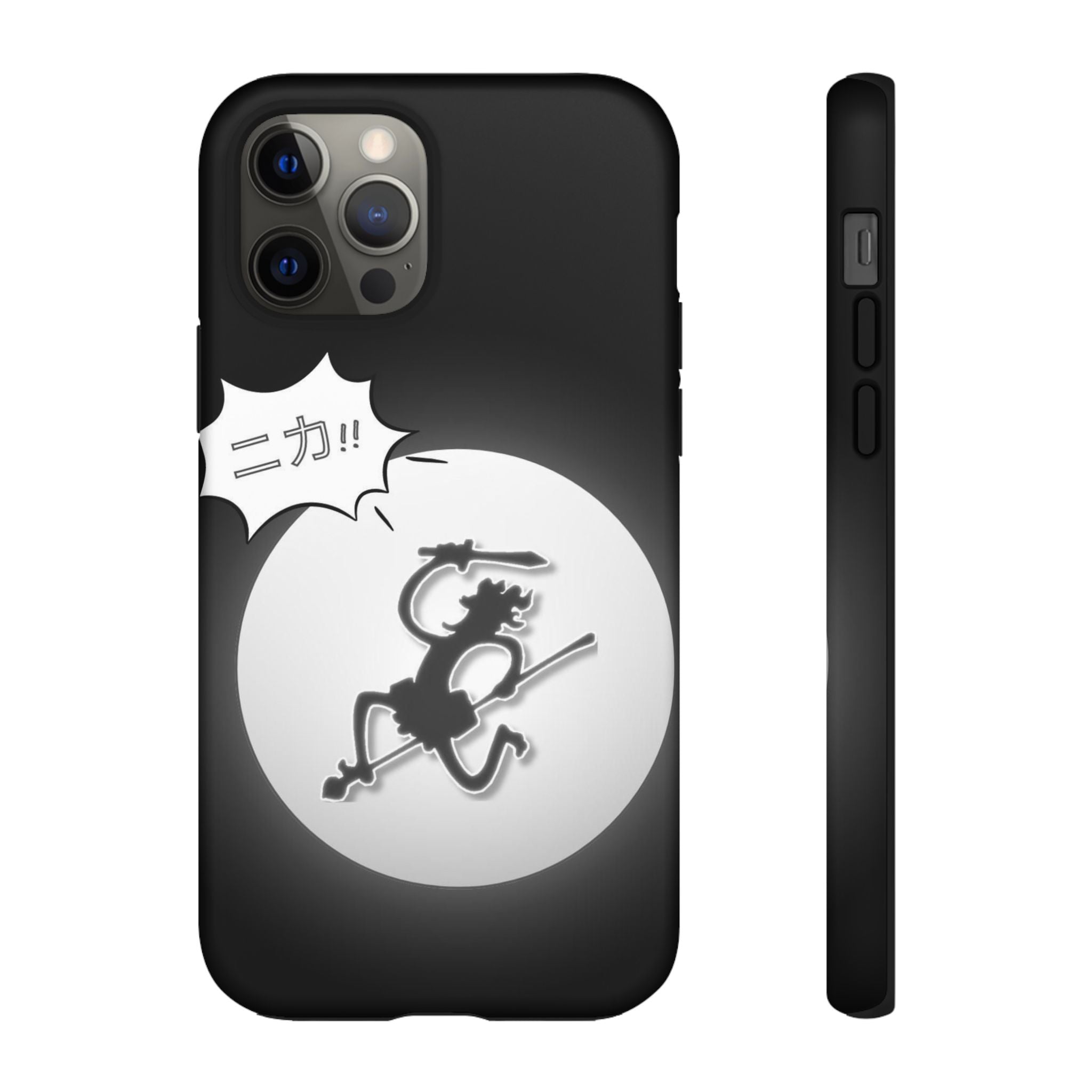 Black Cat Phone Case with Moon and Japanese Text, Tough Phone Case for Cat Lovers, Unique Gift for Birthdays, Halloween, and Everyday Use