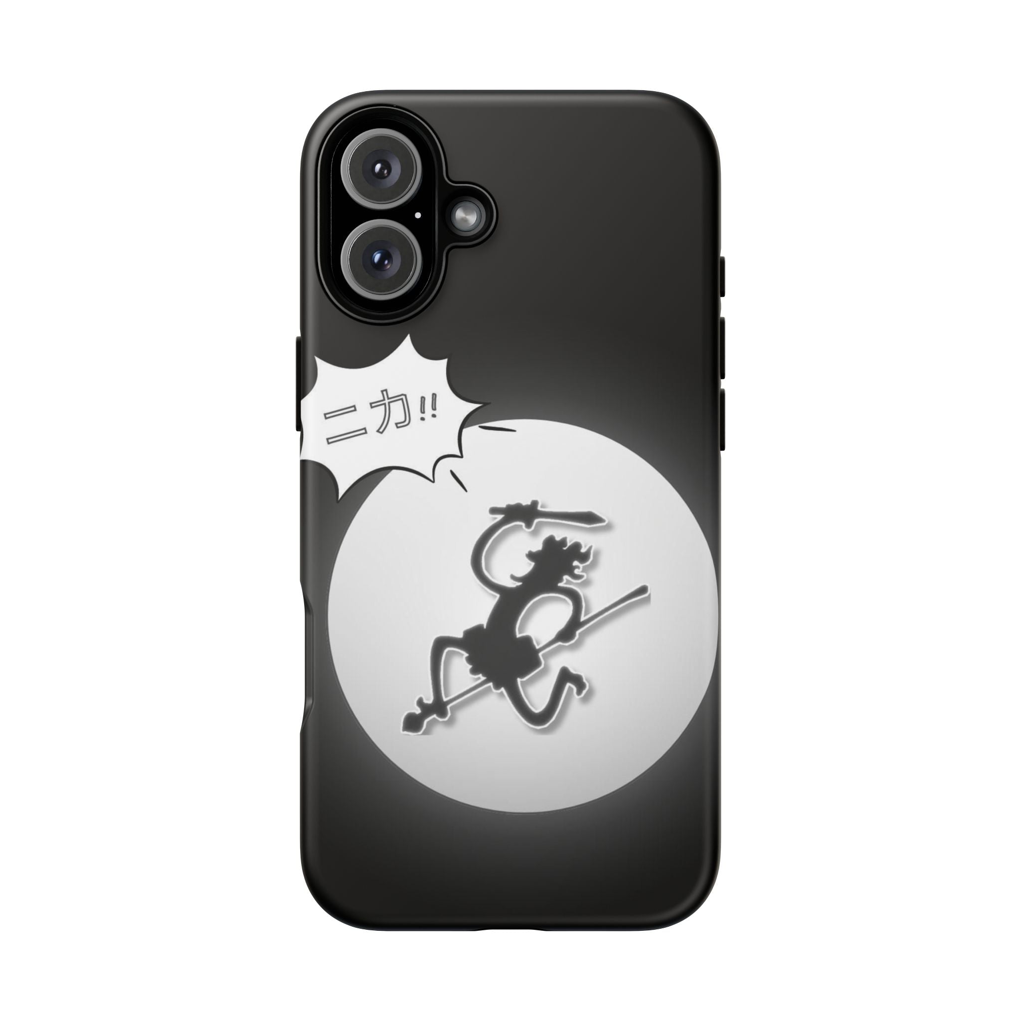 Black Cat Phone Case with Moon and Japanese Text, Tough Phone Case for Cat Lovers, Unique Gift for Birthdays, Halloween, and Everyday Use