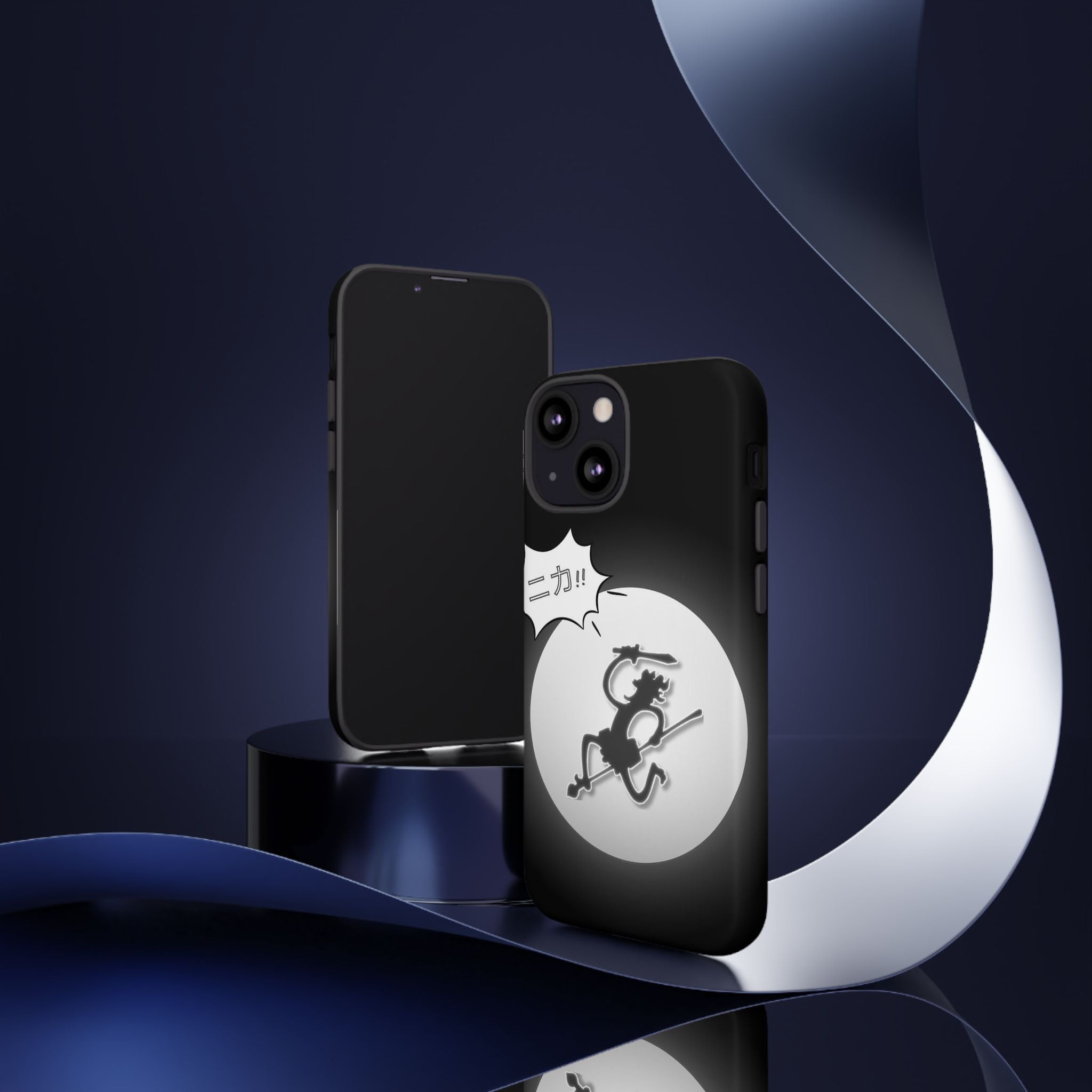 Black Cat Phone Case with Moon and Japanese Text, Tough Phone Case for Cat Lovers, Unique Gift for Birthdays, Halloween, and Everyday Use