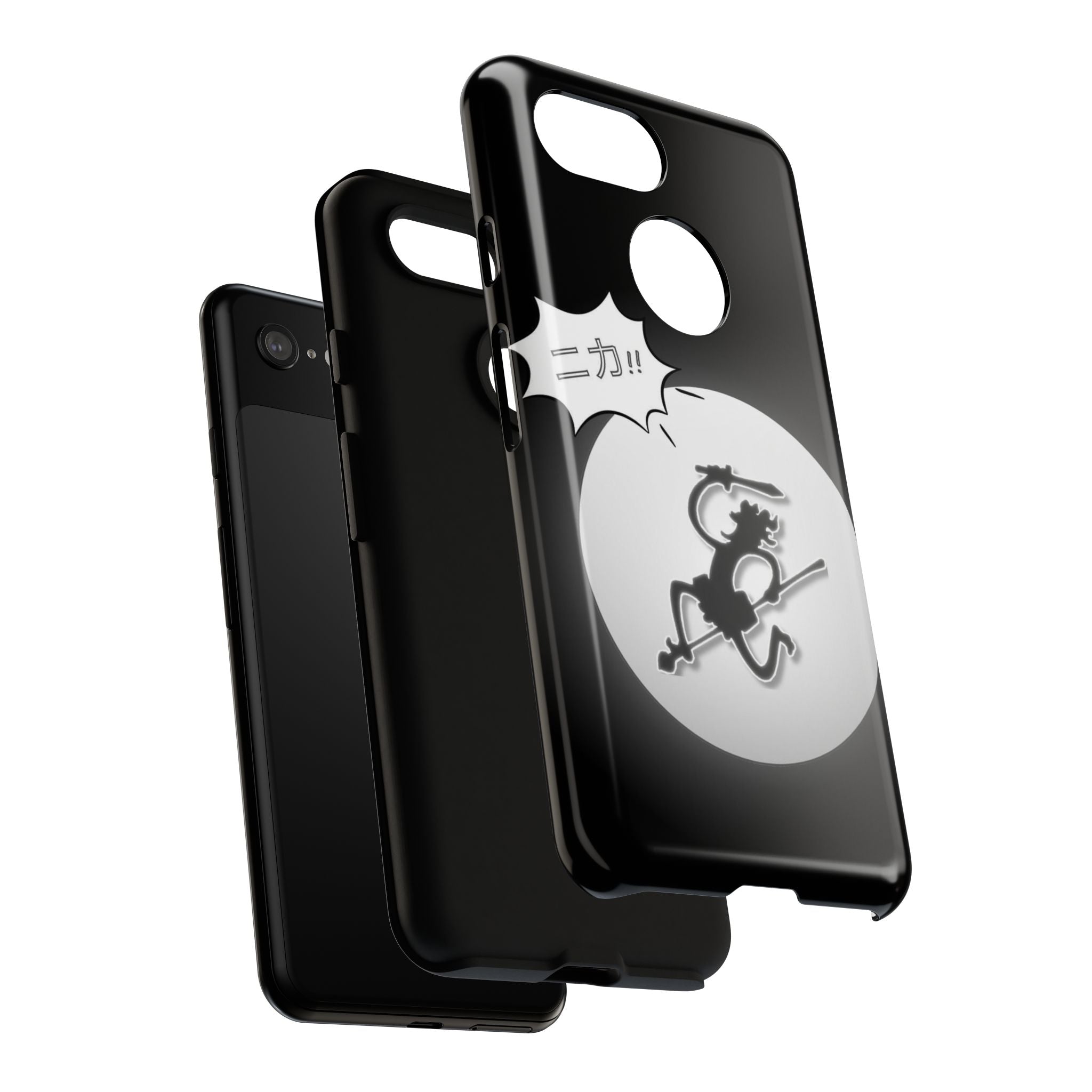 Black Cat Phone Case with Moon and Japanese Text, Tough Phone Case for Cat Lovers, Unique Gift for Birthdays, Halloween, and Everyday Use