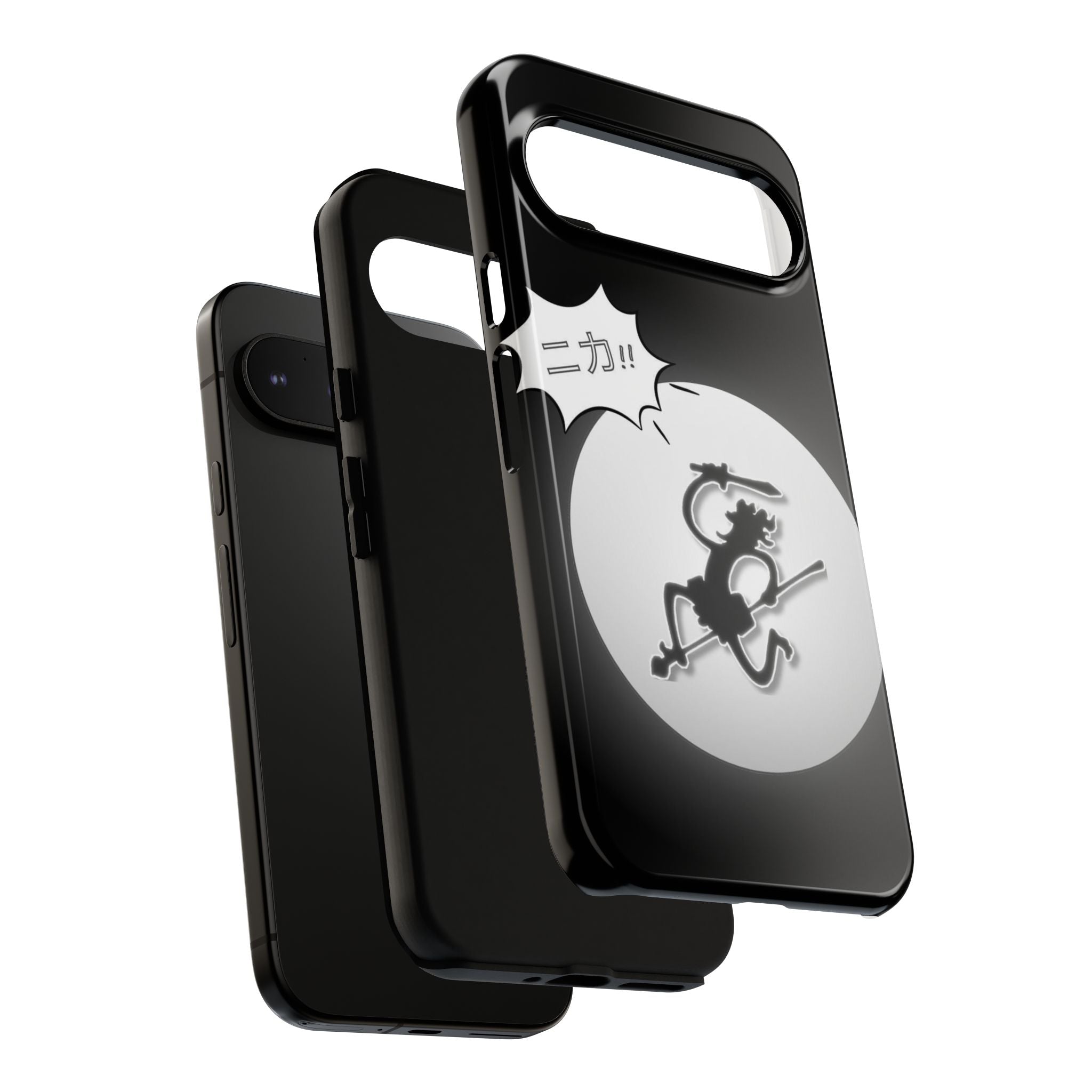 Black Cat Phone Case with Moon and Japanese Text, Tough Phone Case for Cat Lovers, Unique Gift for Birthdays, Halloween, and Everyday Use