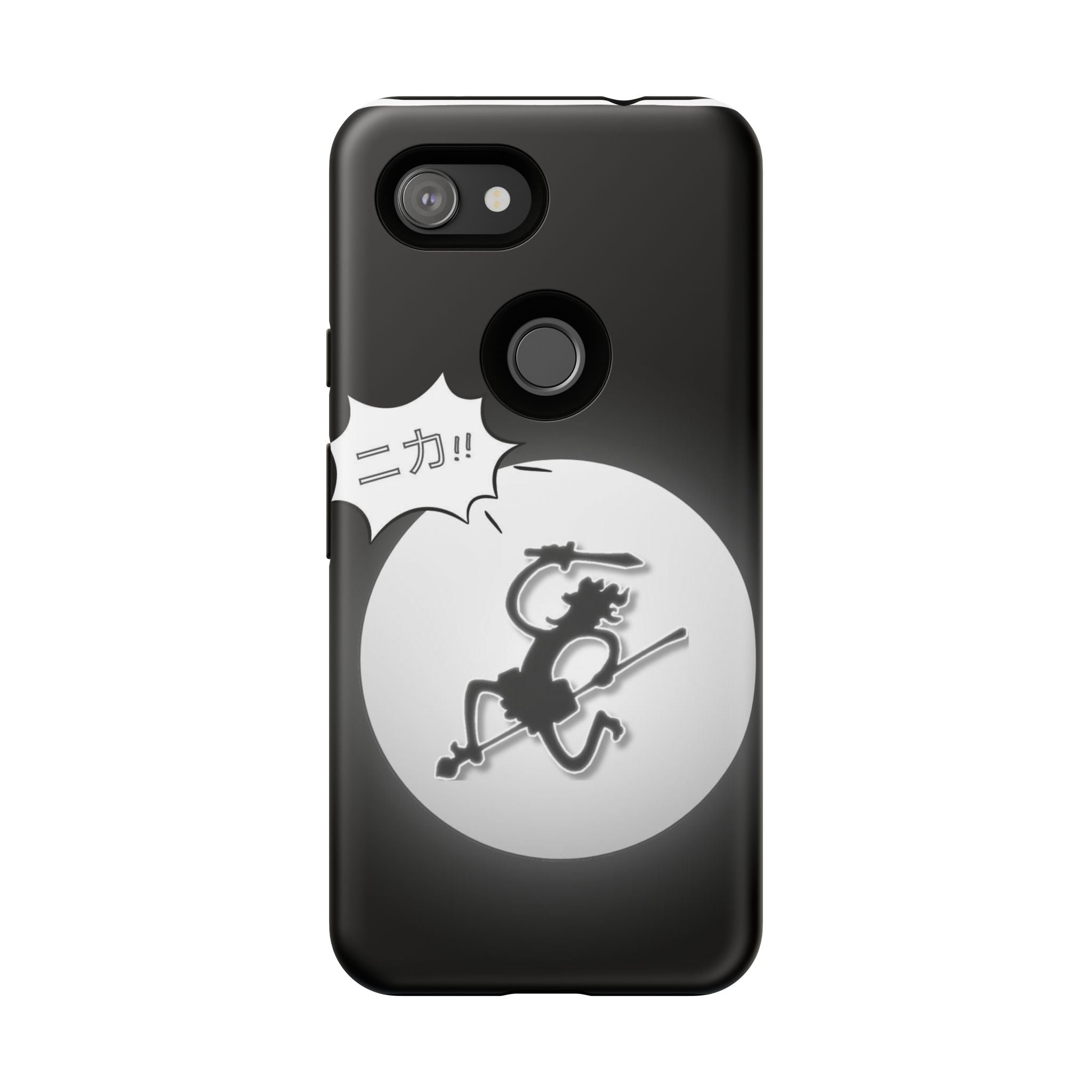 Black Cat Phone Case with Moon and Japanese Text, Tough Phone Case for Cat Lovers, Unique Gift for Birthdays, Halloween, and Everyday Use