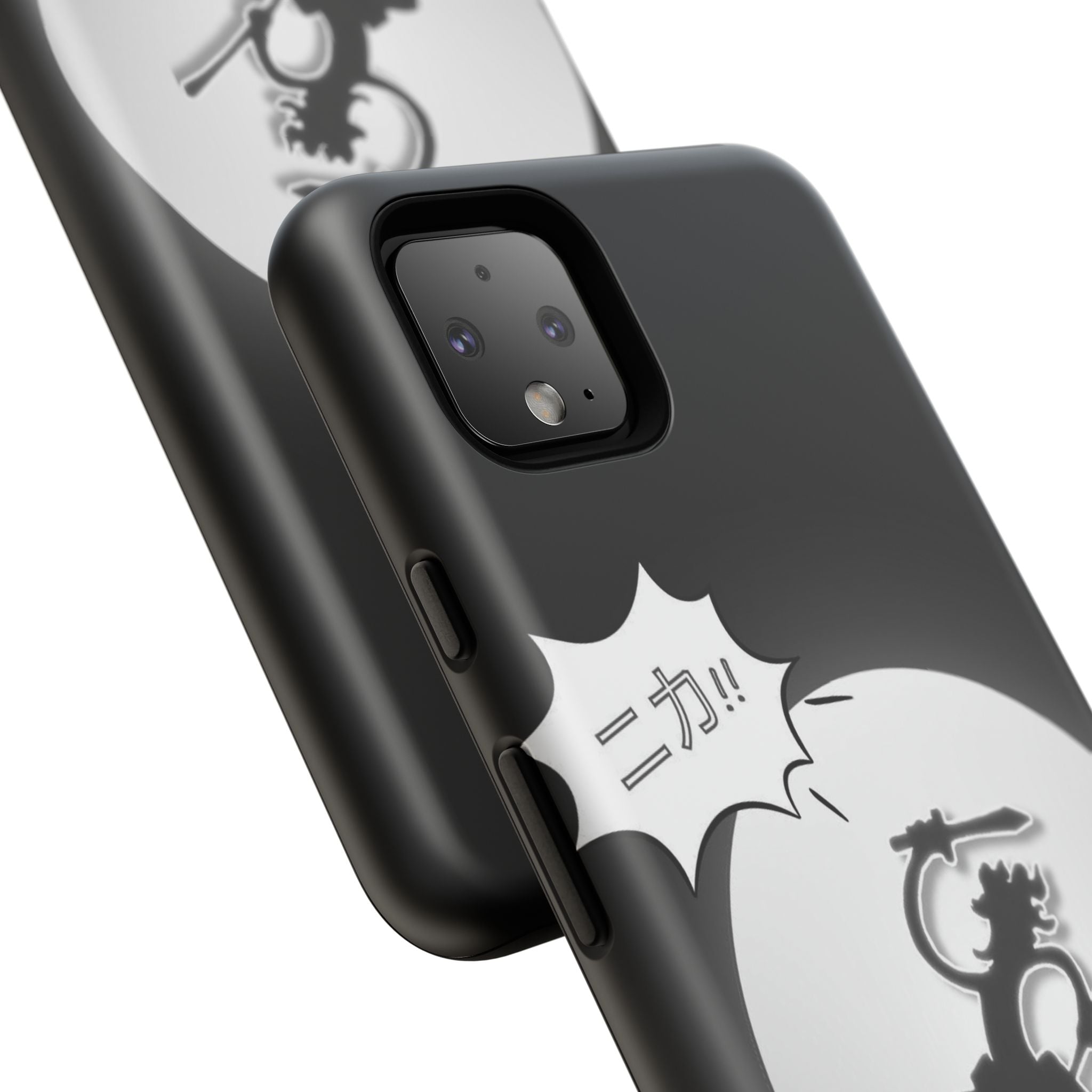 Black Cat Phone Case with Moon and Japanese Text, Tough Phone Case for Cat Lovers, Unique Gift for Birthdays, Halloween, and Everyday Use
