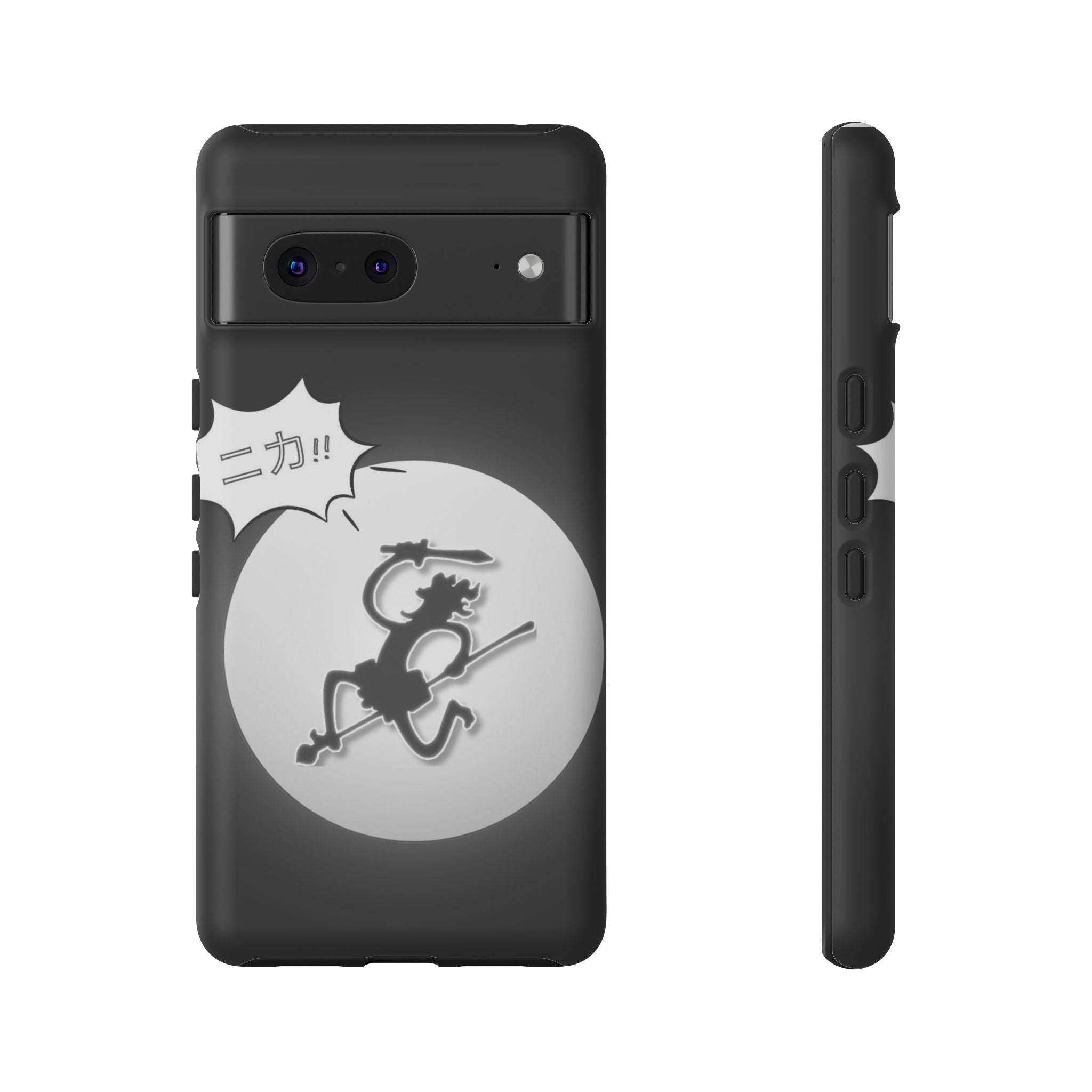Black Cat Phone Case with Moon and Japanese Text, Tough Phone Case for Cat Lovers, Unique Gift for Birthdays, Halloween, and Everyday Use