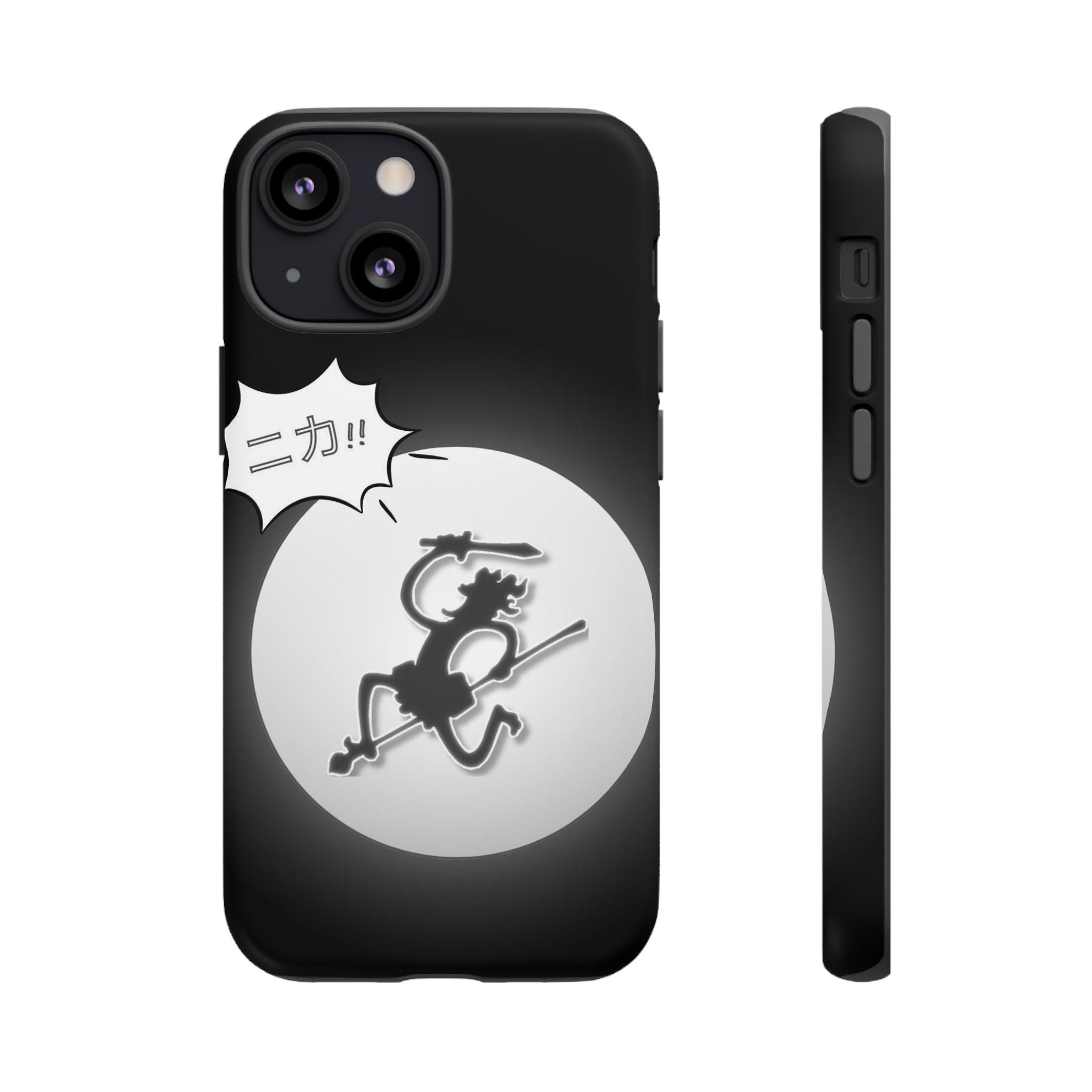Black Cat Phone Case with Moon and Japanese Text, Tough Phone Case for Cat Lovers, Unique Gift for Birthdays, Halloween, and Everyday Use