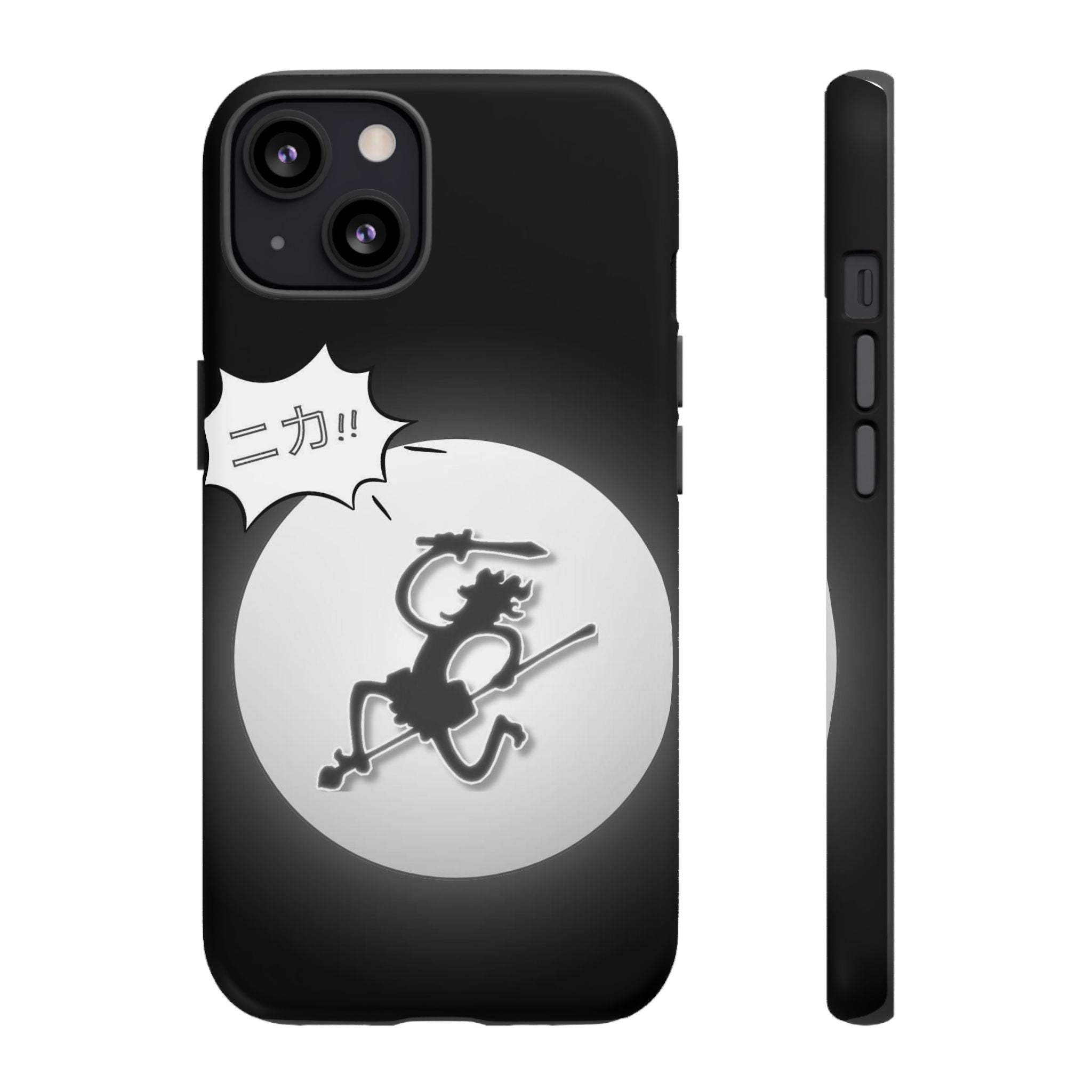 Black Cat Phone Case with Moon and Japanese Text, Tough Phone Case for Cat Lovers, Unique Gift for Birthdays, Halloween, and Everyday Use