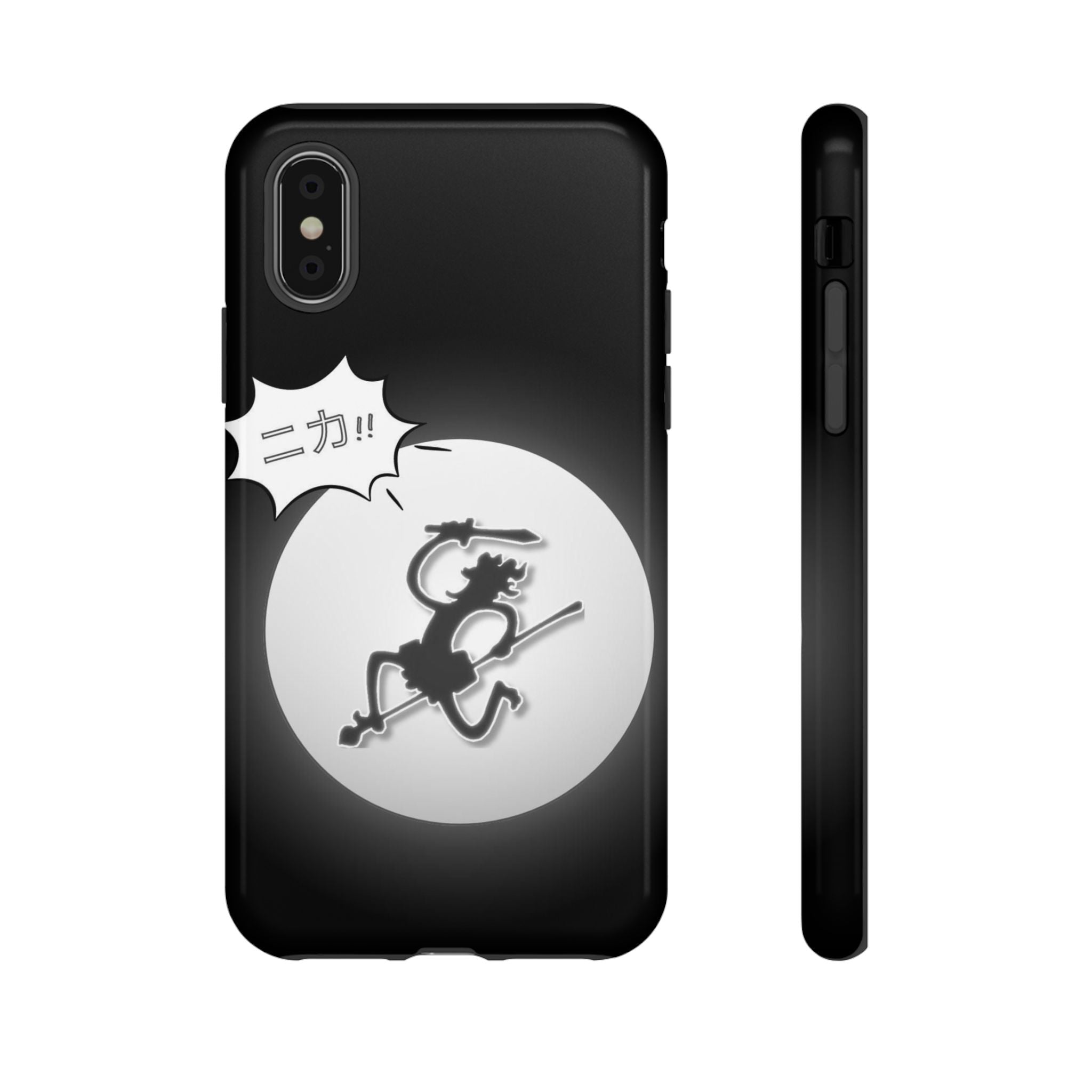 Black Cat Phone Case with Moon and Japanese Text, Tough Phone Case for Cat Lovers, Unique Gift for Birthdays, Halloween, and Everyday Use