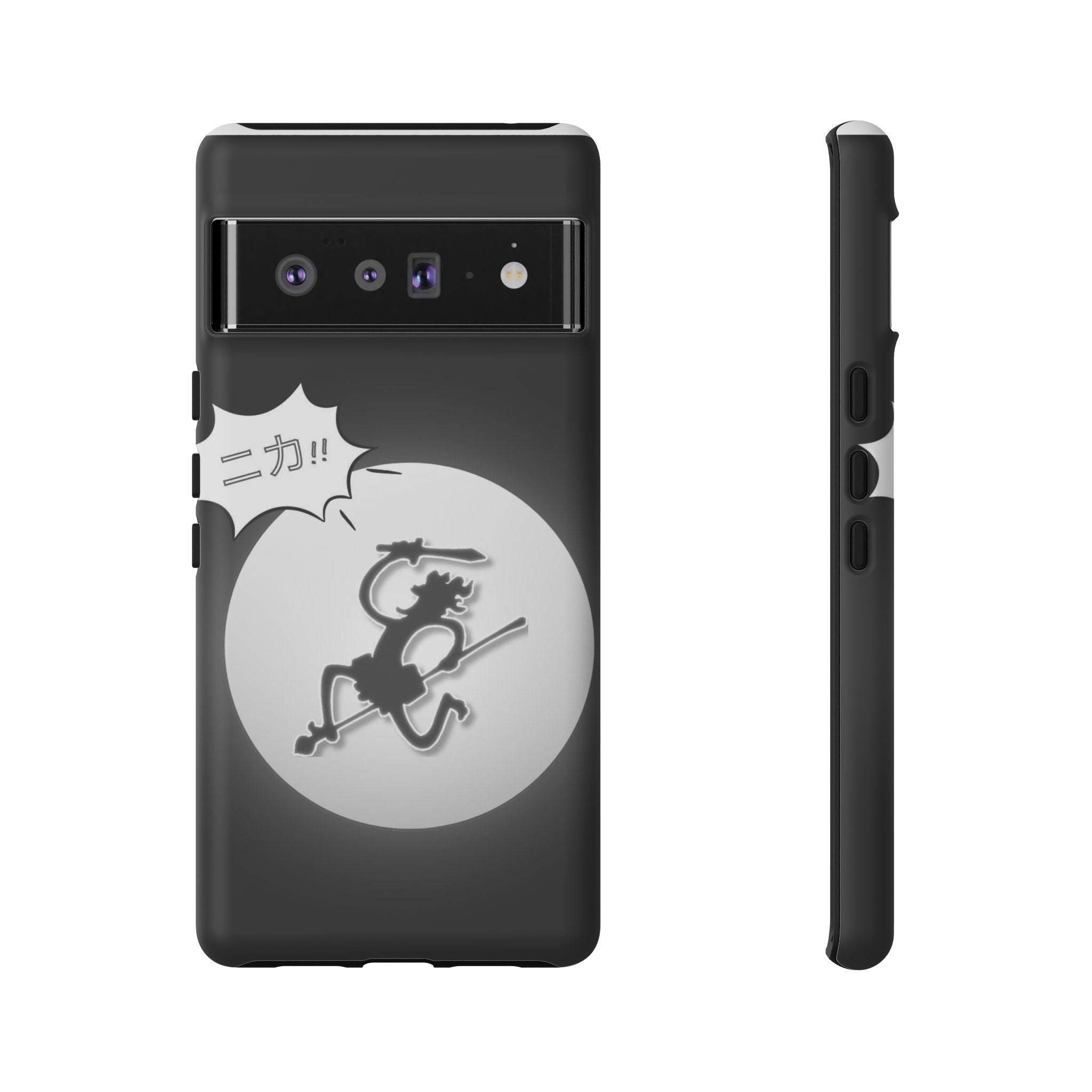 Black Cat Phone Case with Moon and Japanese Text, Tough Phone Case for Cat Lovers, Unique Gift for Birthdays, Halloween, and Everyday Use